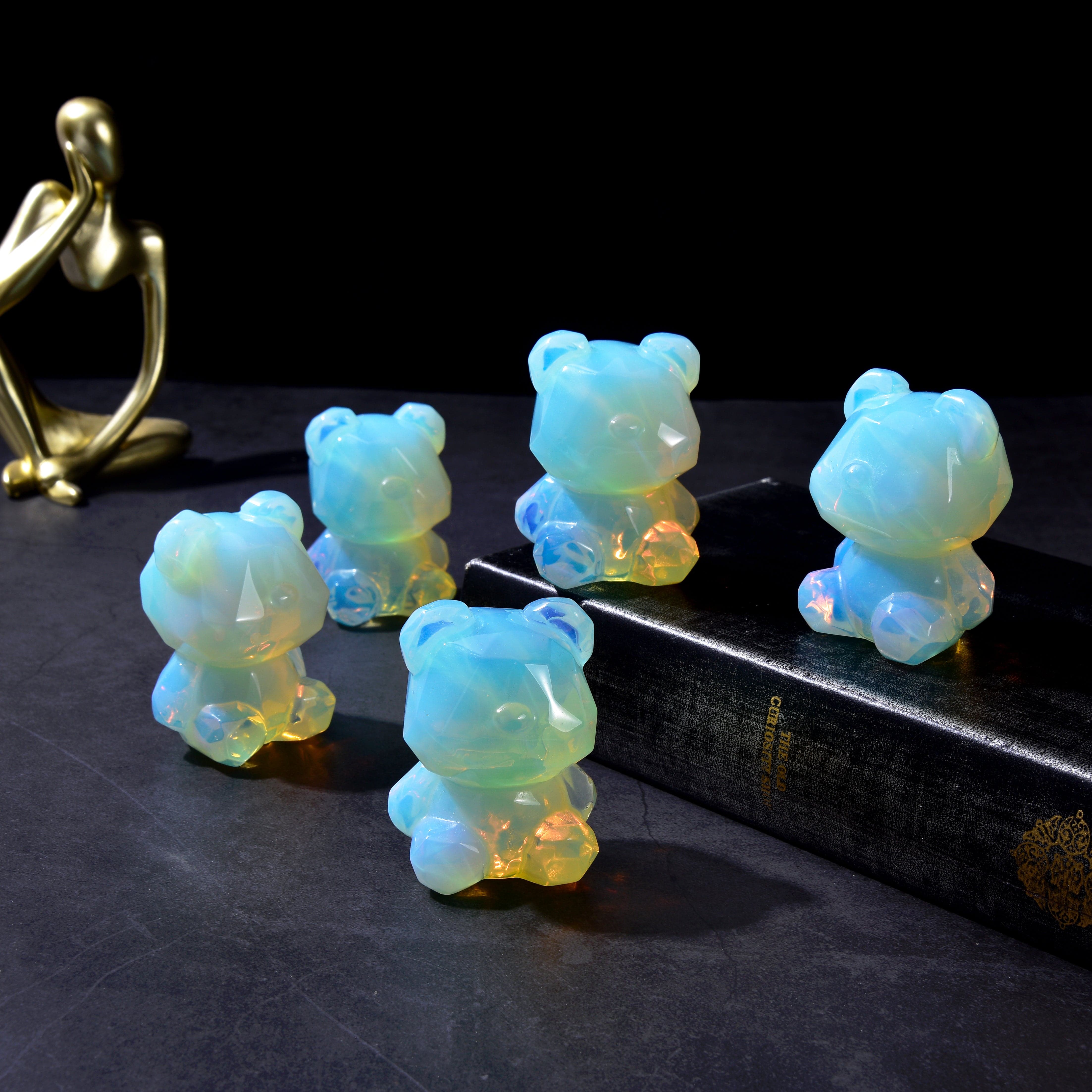 KALIFANO Gemstone Carvings 2.5" Opalite Moonstone Bear Natural Gemstone Carving CV45-BB-MS