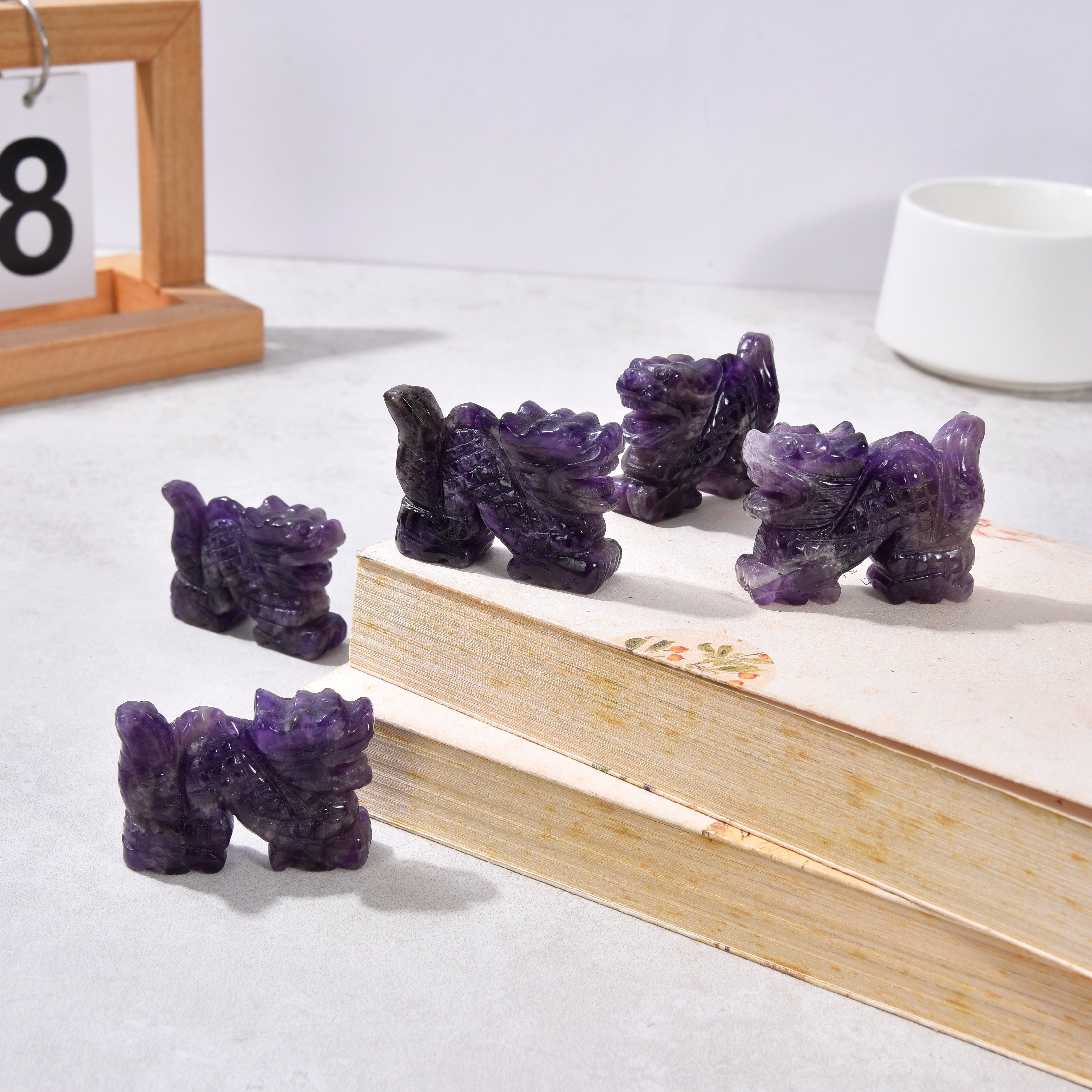 KALIFANO Gemstone Carvings 2" Amethyst Dragon Natural Gemstone Carving CV14-D-AM