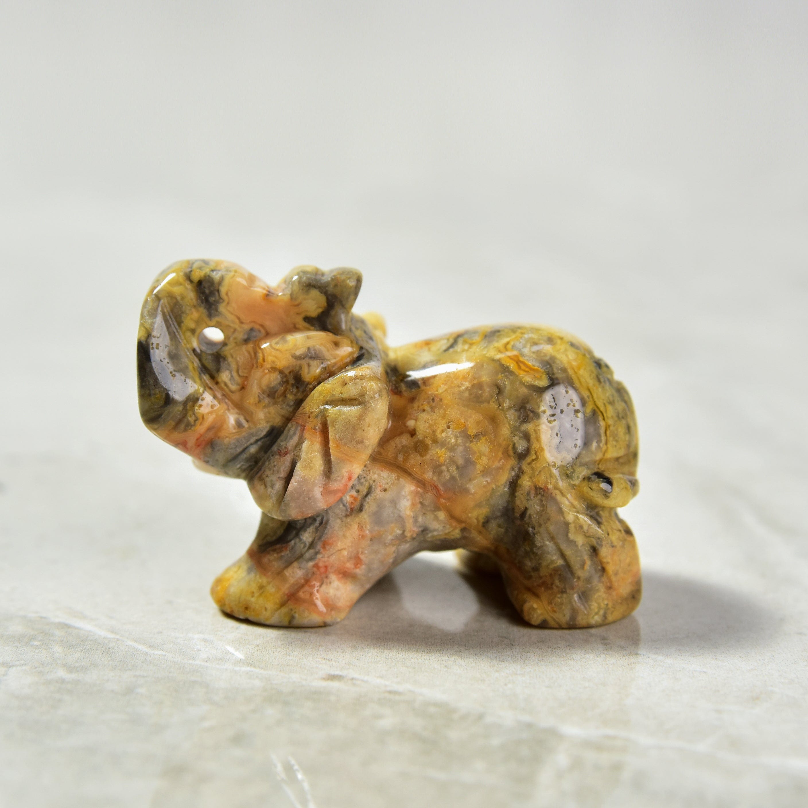 KALIFANO Gemstone Carvings 2" Crazy Lace Agate Elephant Natural Gemstone Carving CV15-E-CLA