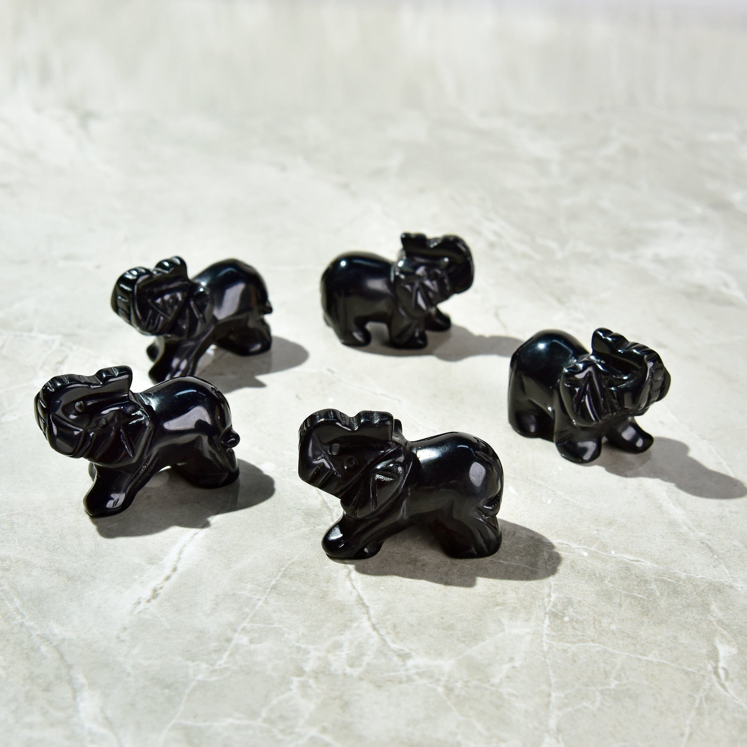 KALIFANO Gemstone Carvings 2" Obsidian Elephant Natural Gemstone Carving CV15-E-OB