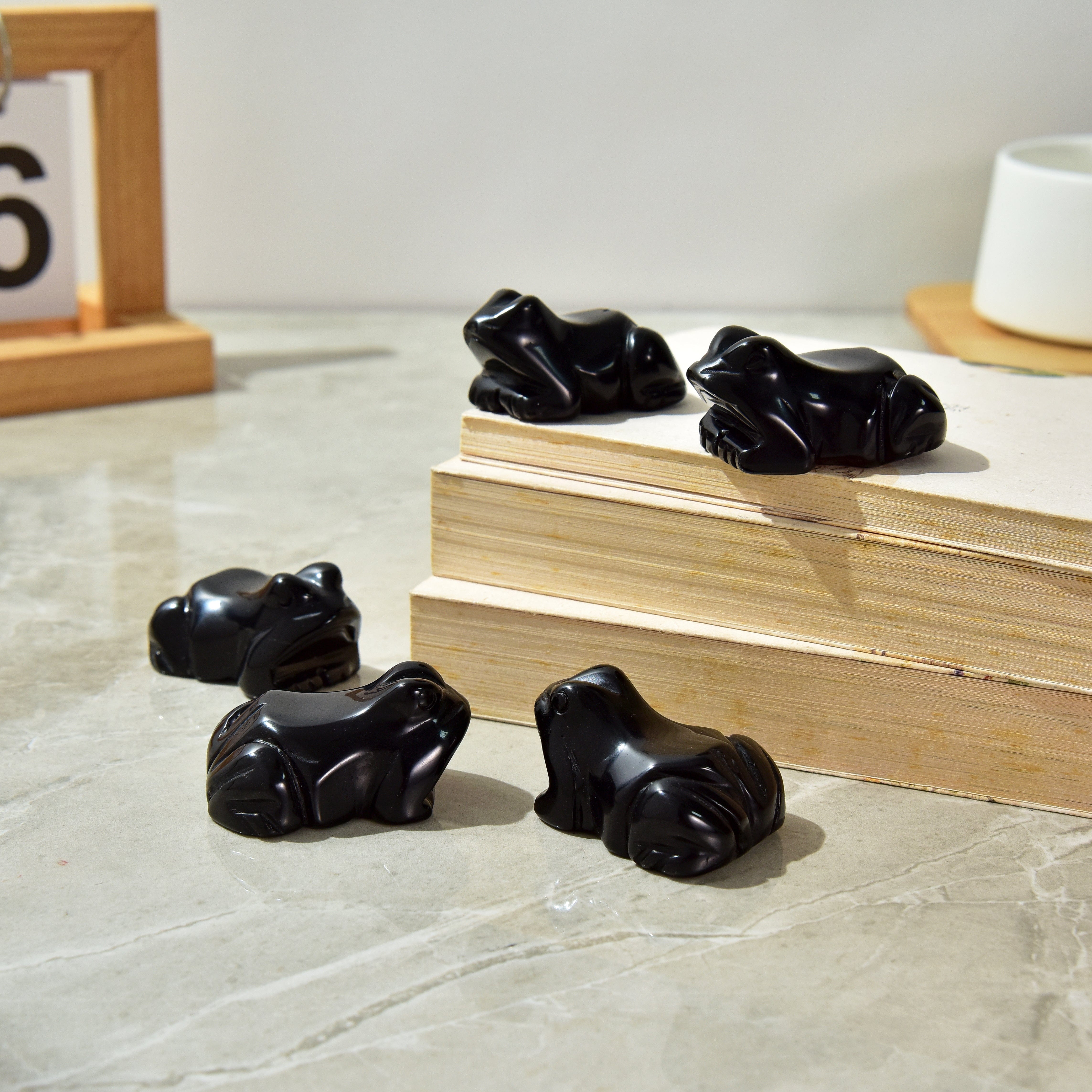 KALIFANO Gemstone Carvings 2" Obsidian Frog Natural Gemstone Carving CV13-F-OB