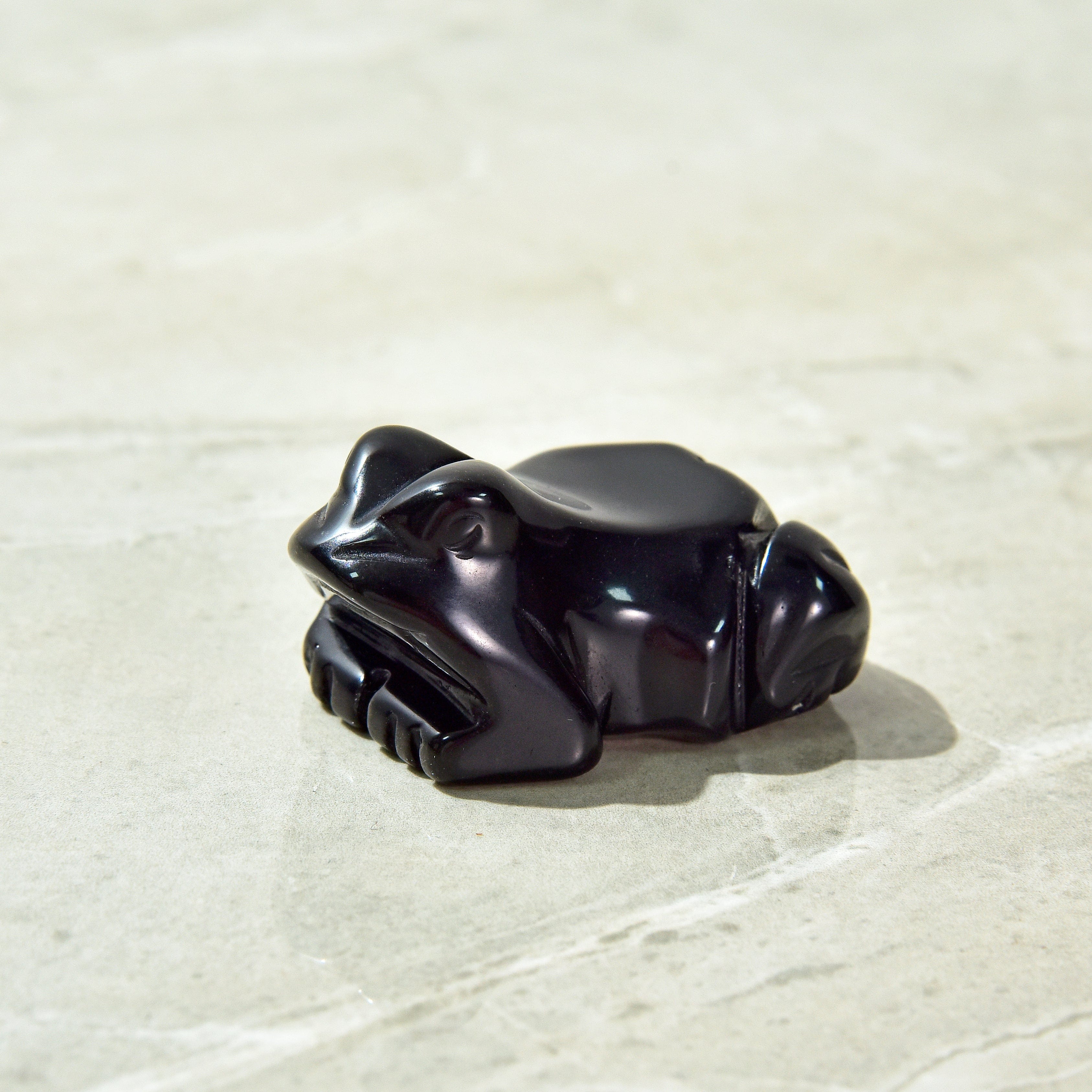 KALIFANO Gemstone Carvings 2" Obsidian Frog Natural Gemstone Carving CV13-F-OB