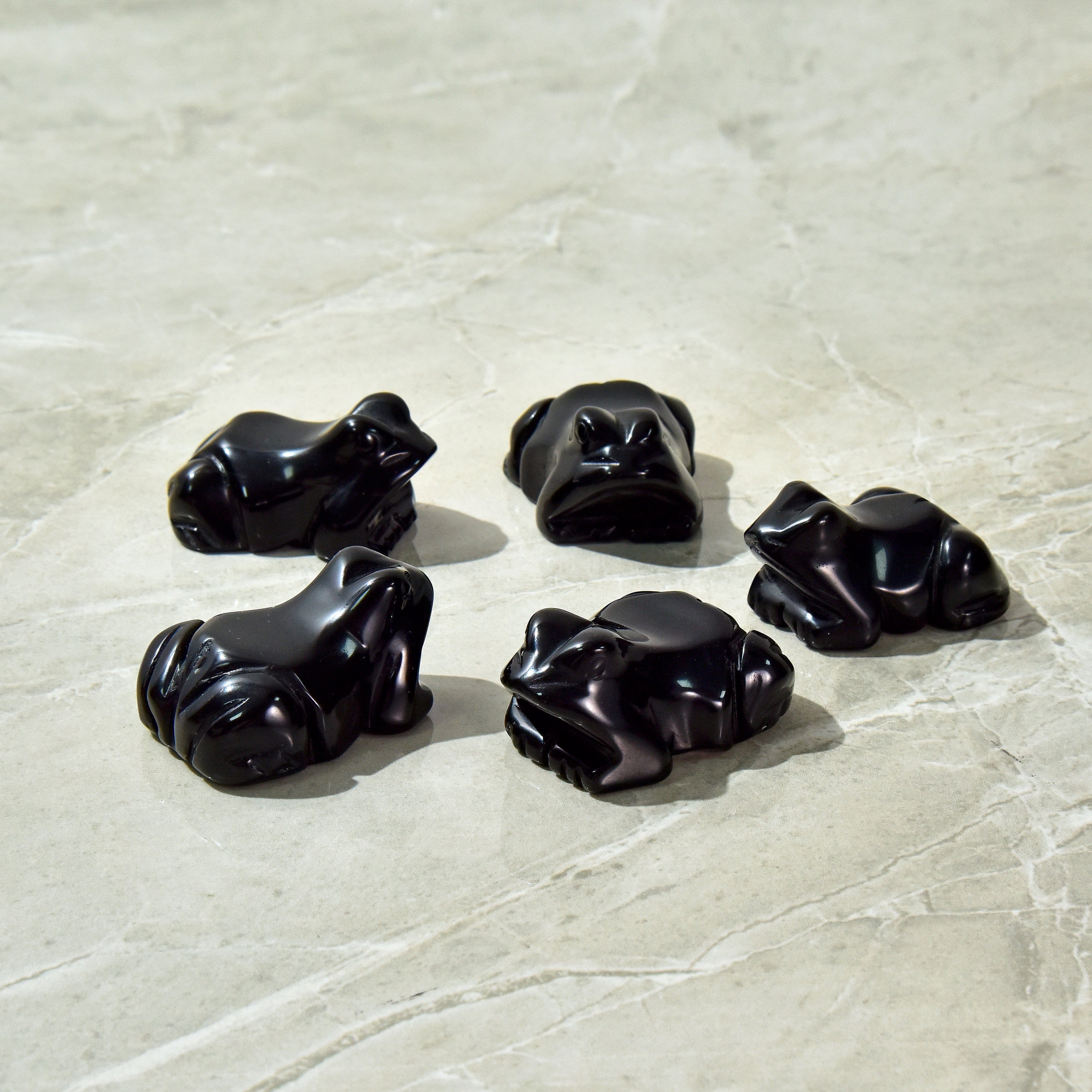 KALIFANO Gemstone Carvings 2" Obsidian Frog Natural Gemstone Carving CV13-F-OB