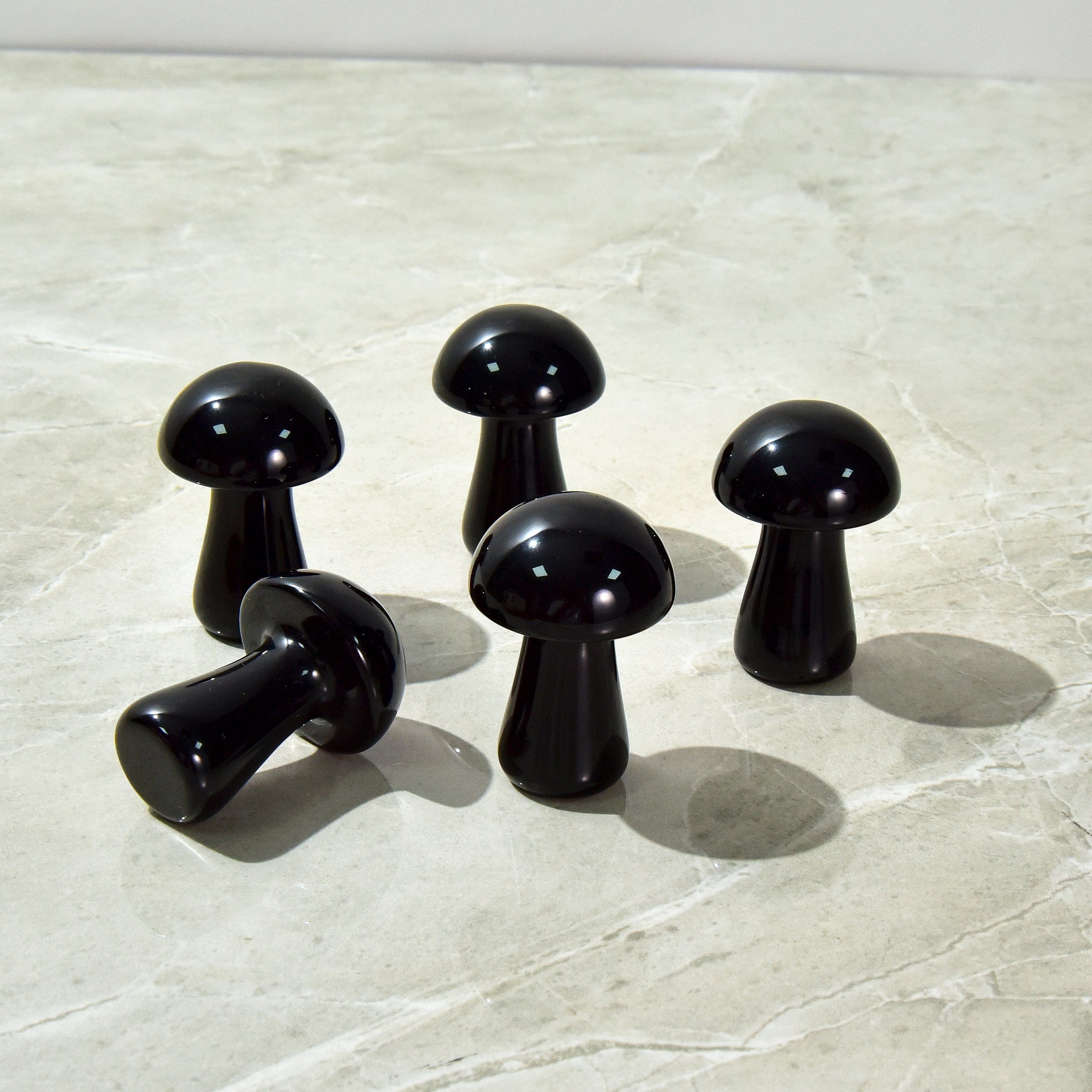 KALIFANO Gemstone Carvings 2" Obsidian Mushroom Natural Gemstone Carving CV12-M-OB