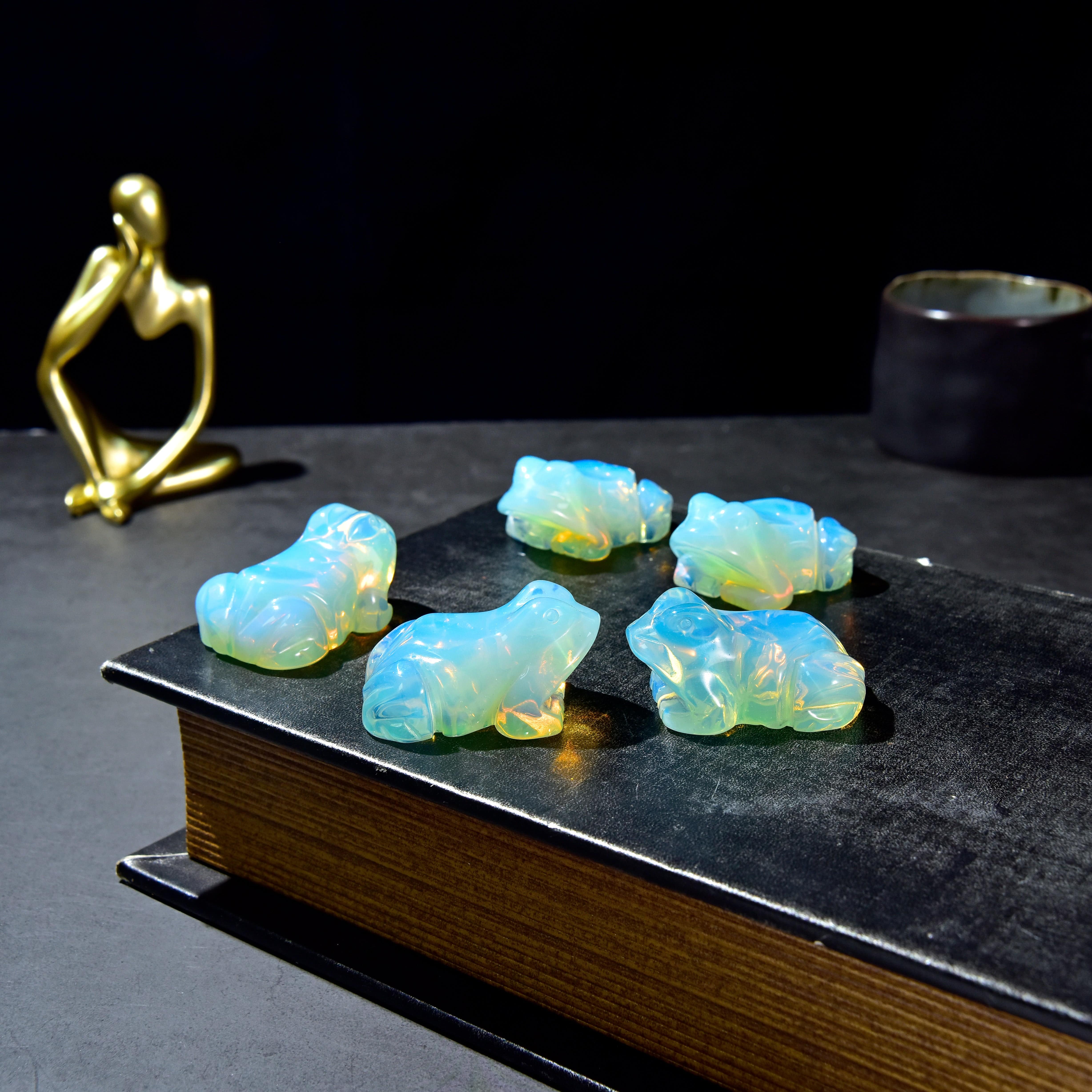 KALIFANO Gemstone Carvings 2" Opalite Moonstone Frog Natural Gemstone Carving CV13-F-MS
