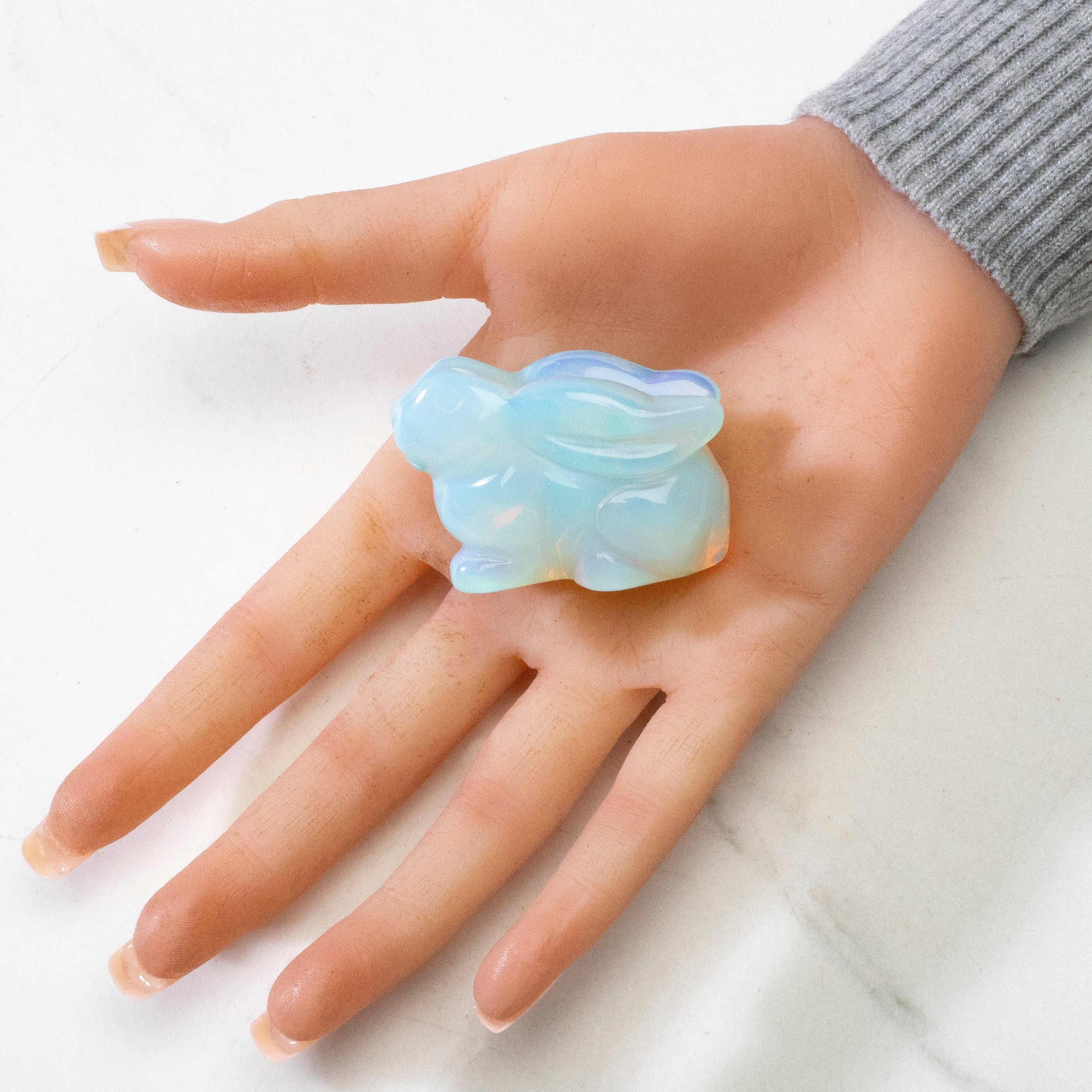 KALIFANO Gemstone Carvings 2" Opalite Moonstone Rabbit Natural Gemstone Carving CV14-R-MS