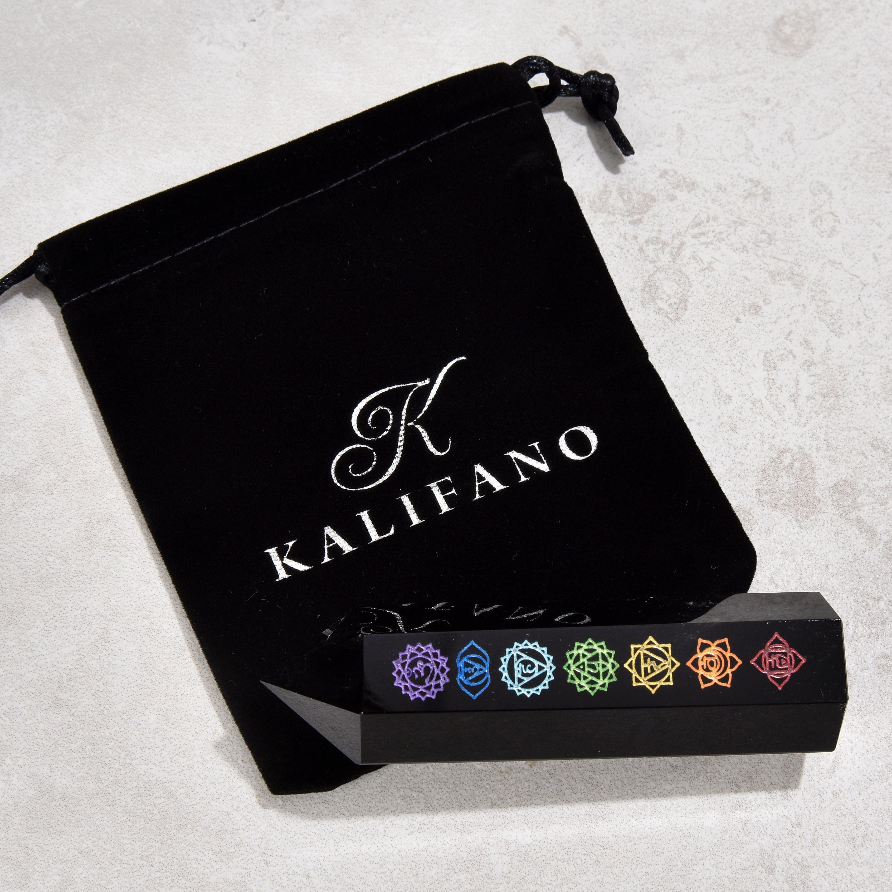KALIFANO Gemstone Carvings 3.5" 7 Chakra Obsidian Obelisk Tower Gemstone Carving GOT810-COB