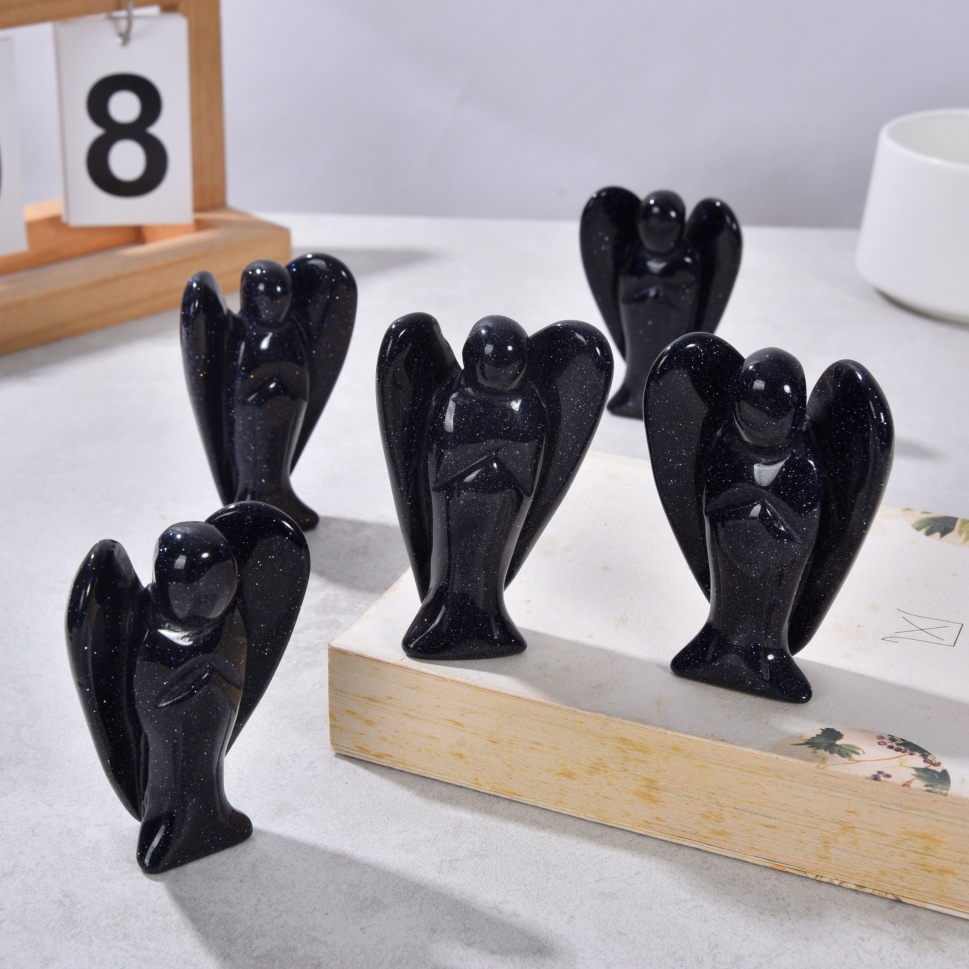 KALIFANO Gemstone Carvings 3" Blue Gold Stone Angel Natural Gemstone Carving CV40-A-BGS