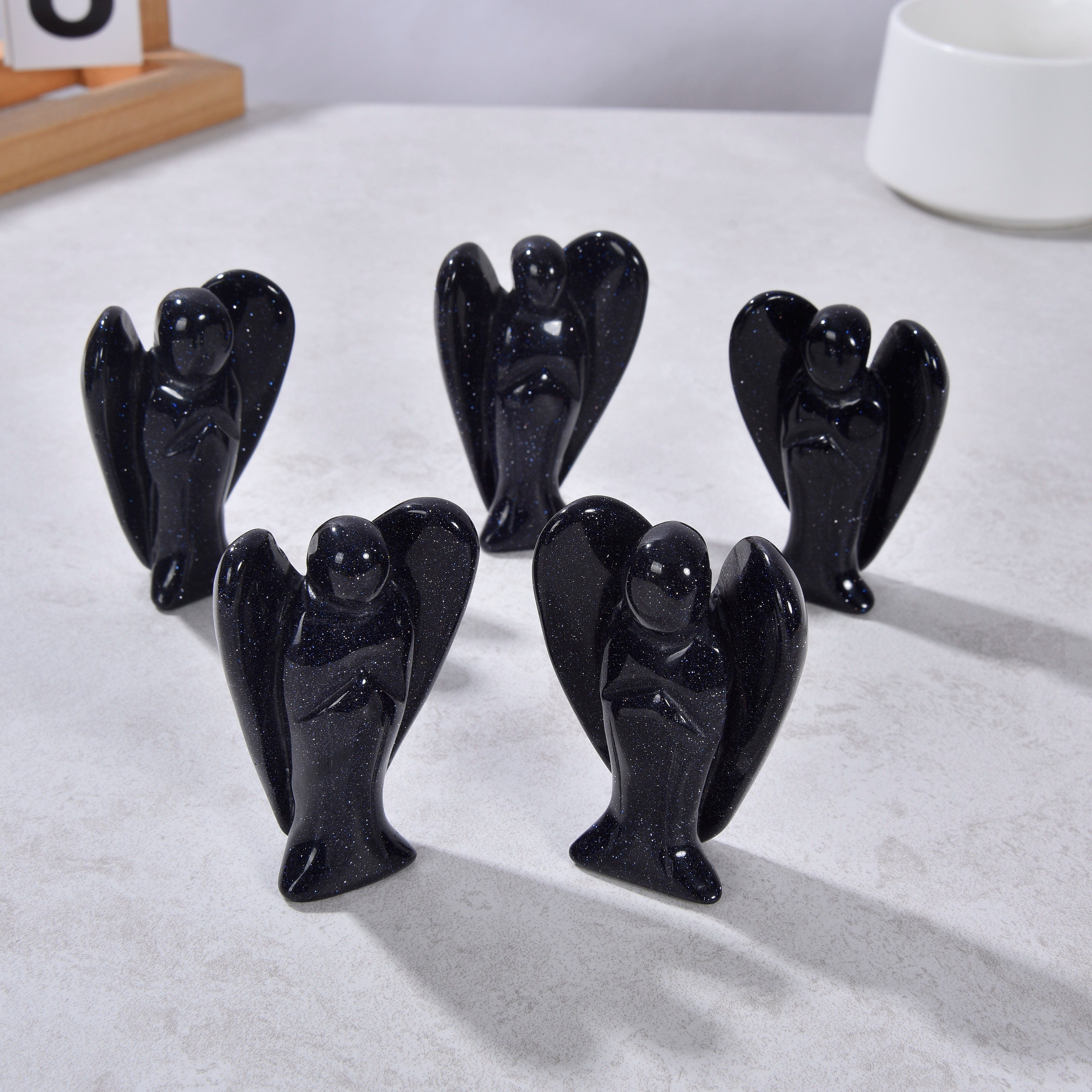 KALIFANO Gemstone Carvings 3" Blue Gold Stone Angel Natural Gemstone Carving CV40-A-BGS
