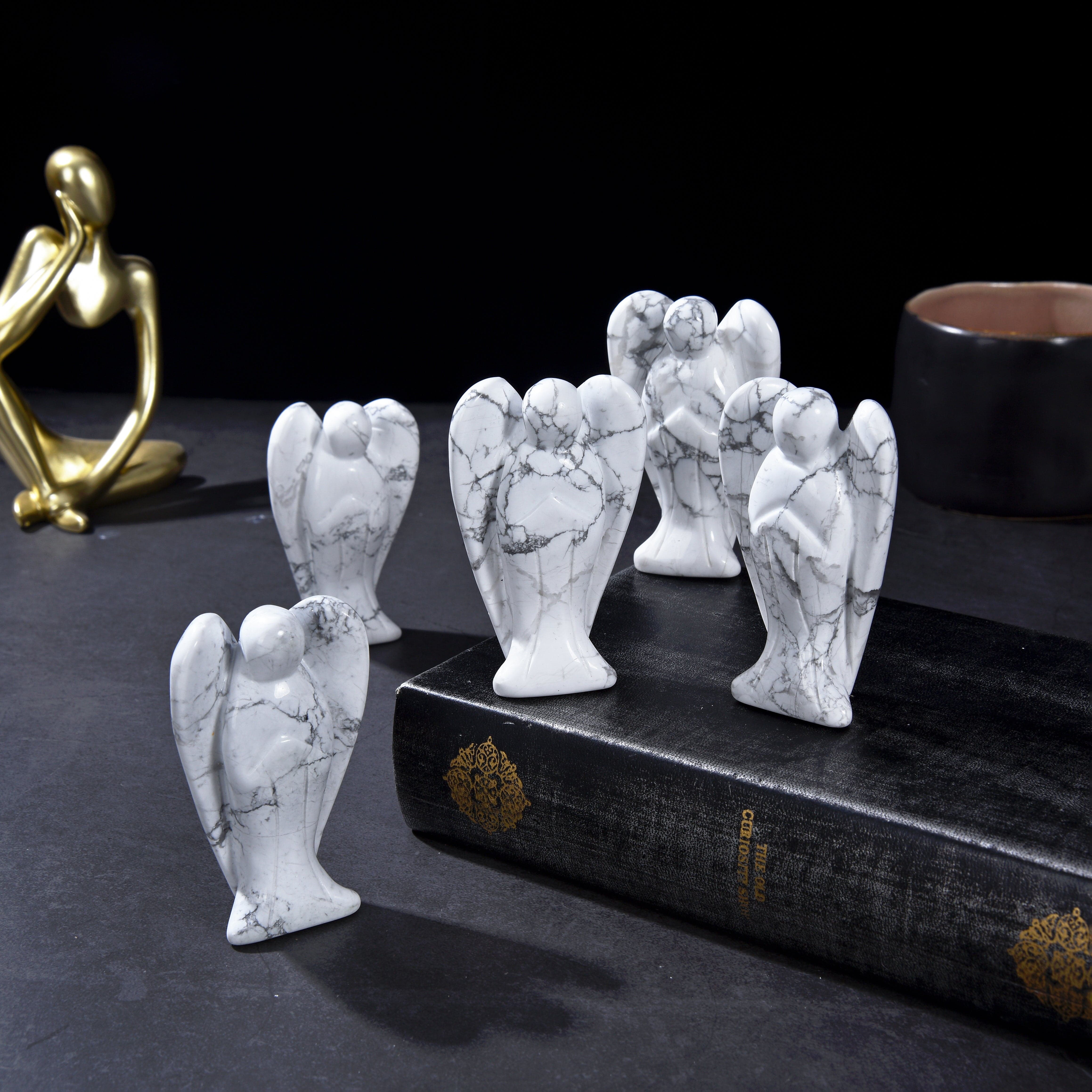 KALIFANO Gemstone Carvings 3" Howlite Angel Natural Gemstone Carving CV40-A-HT