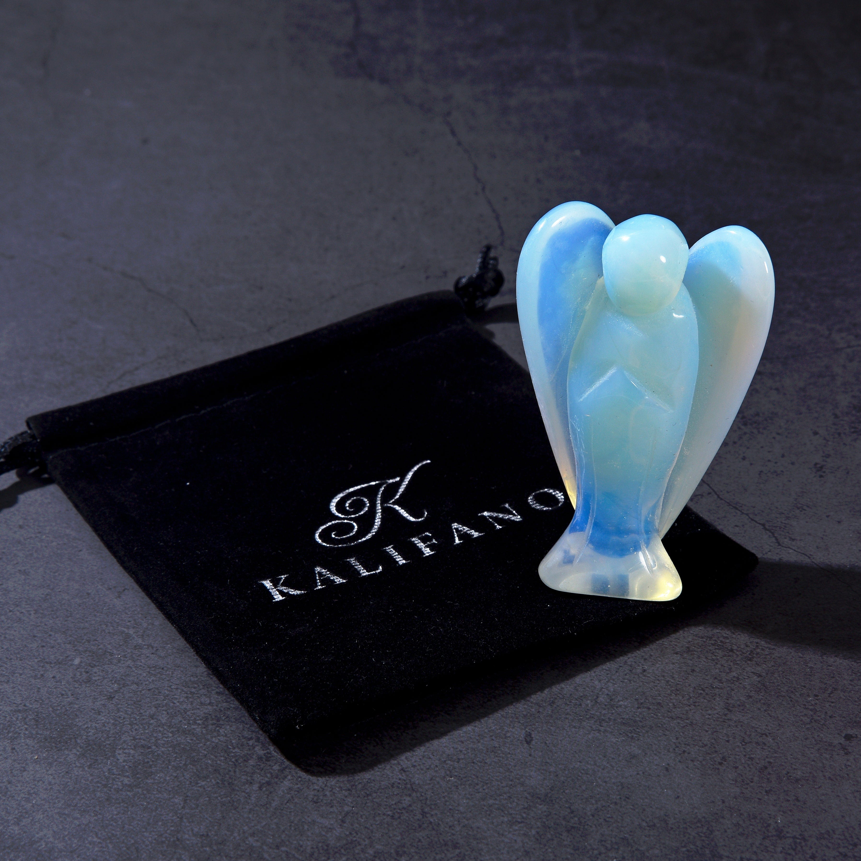 KALIFANO Gemstone Carvings 3" Opalite Moonstone Angel Gemstone Carving CV40-A-MS