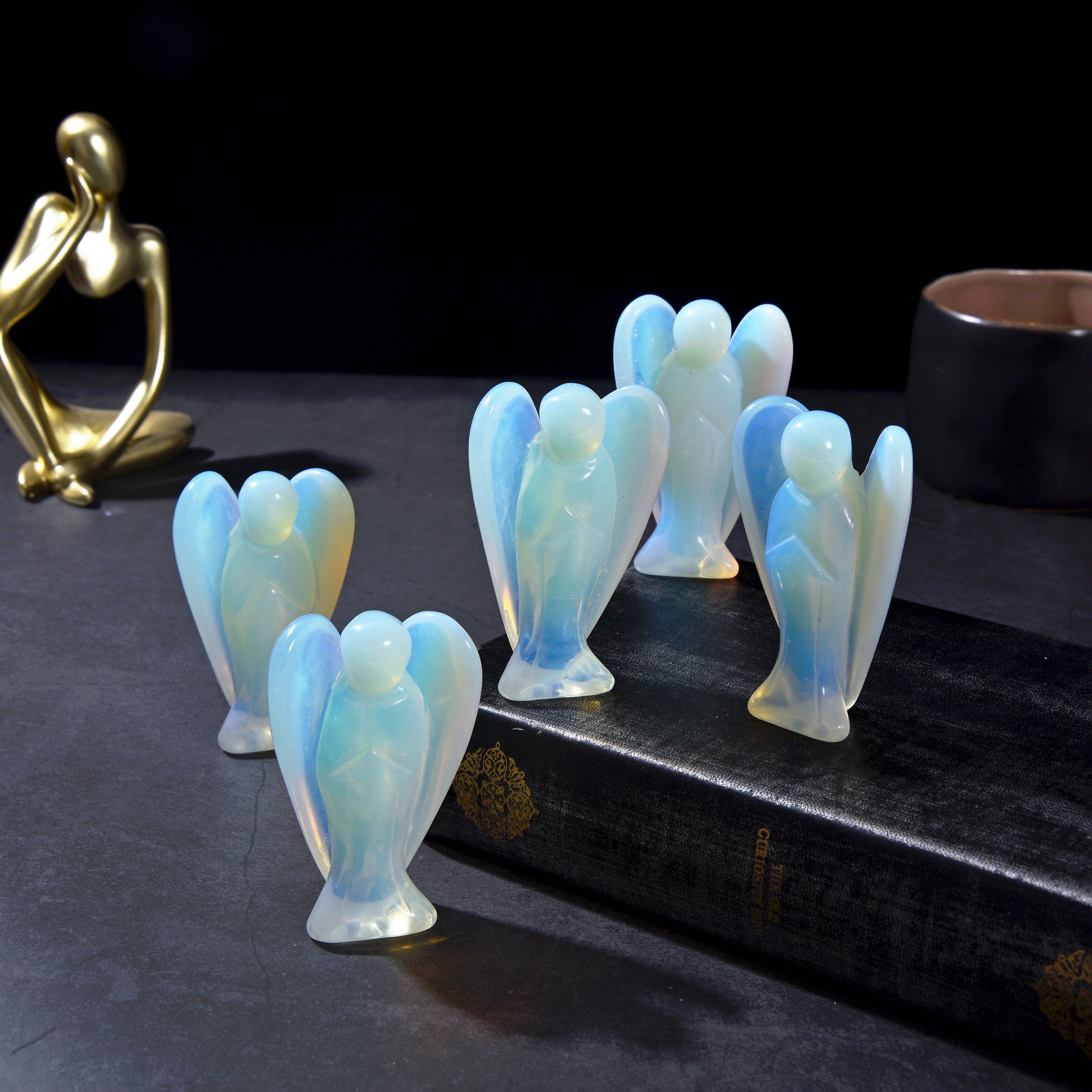 KALIFANO Gemstone Carvings 3" Opalite Moonstone Angel Gemstone Carving CV40-A-MS