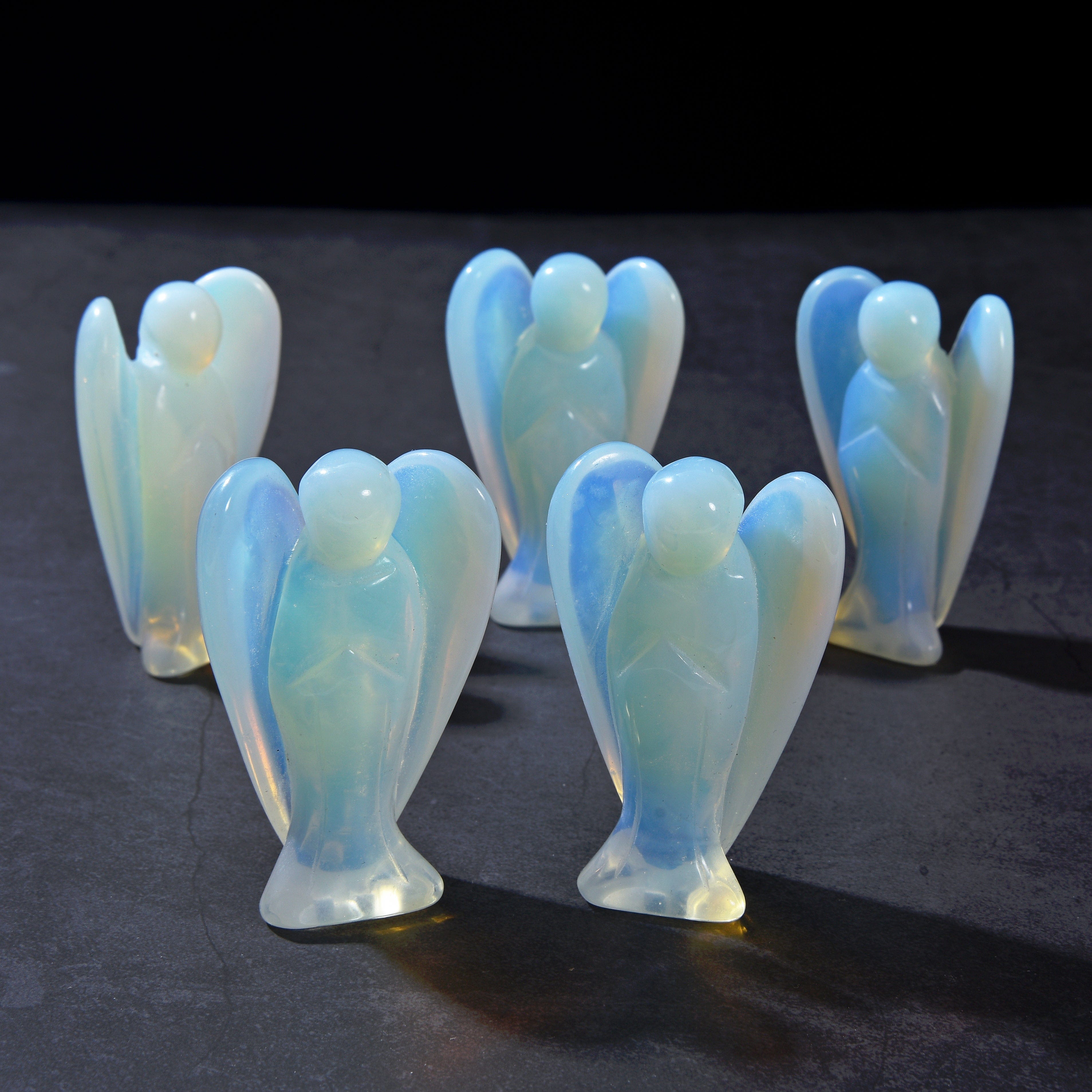 KALIFANO Gemstone Carvings 3" Opalite Moonstone Angel Gemstone Carving CV40-A-MS