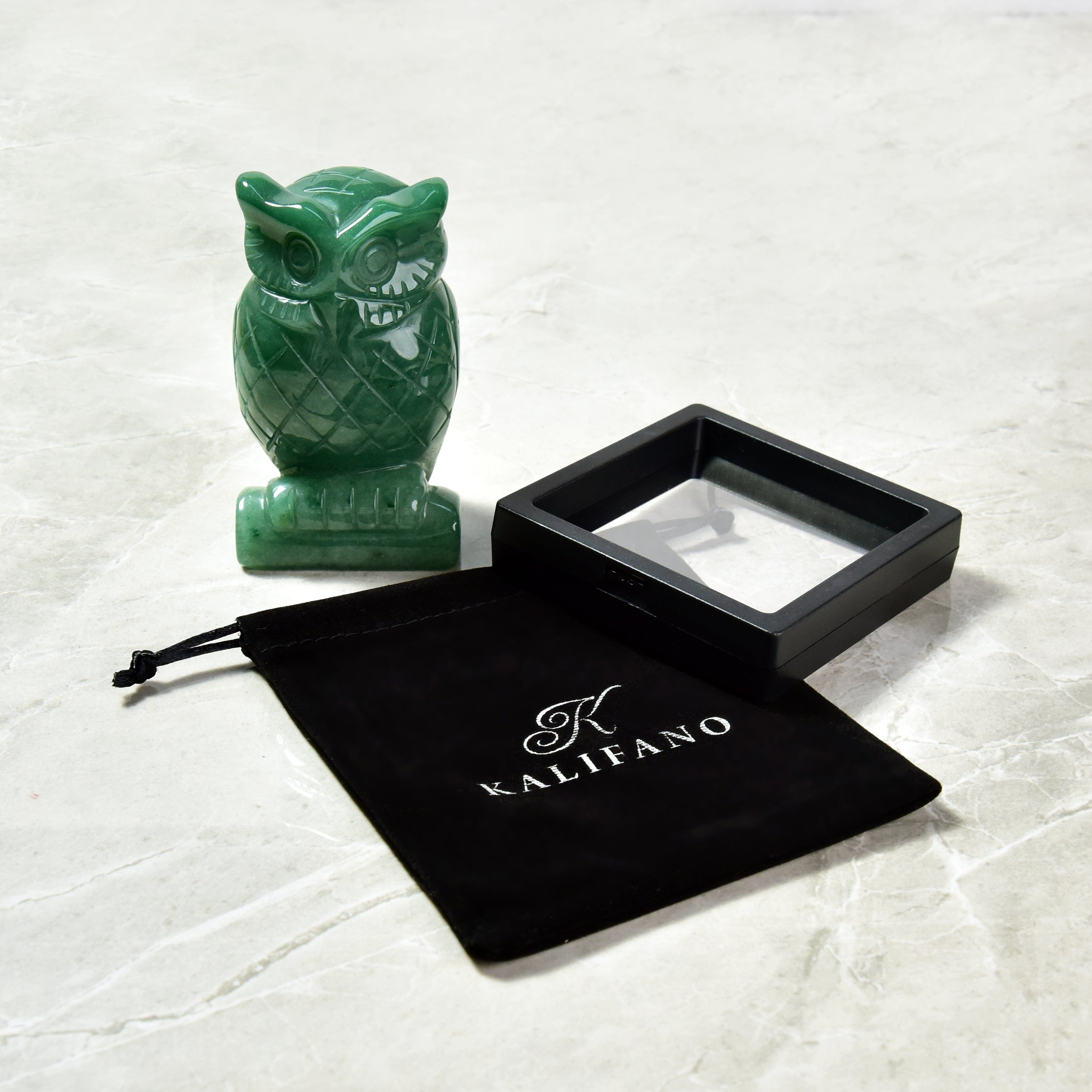 KALIFANO Gemstone Carvings 4" Aventurine Owl Natural Gemstone Carving CV140-O-AV