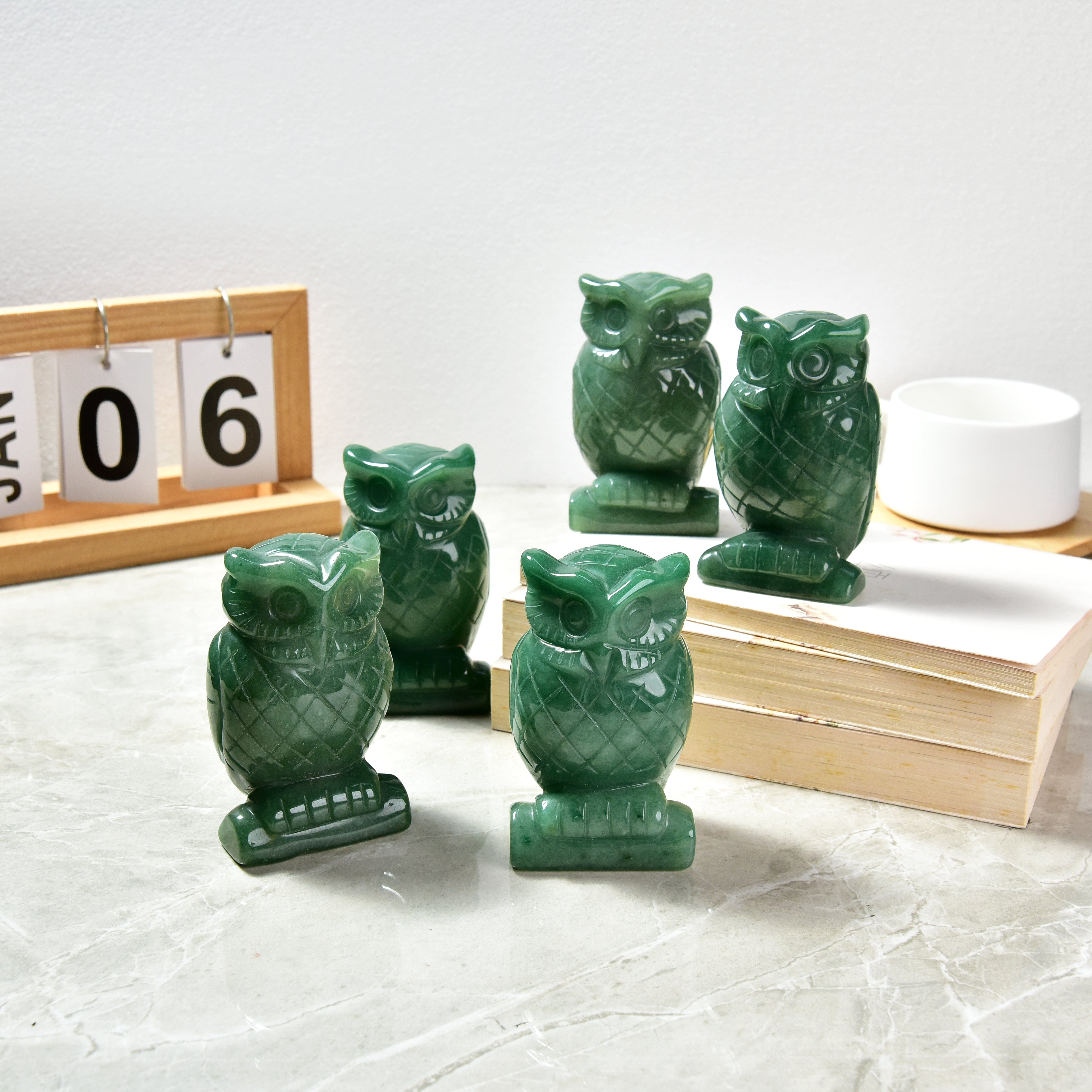 KALIFANO Gemstone Carvings 4" Aventurine Owl Natural Gemstone Carving CV140-O-AV