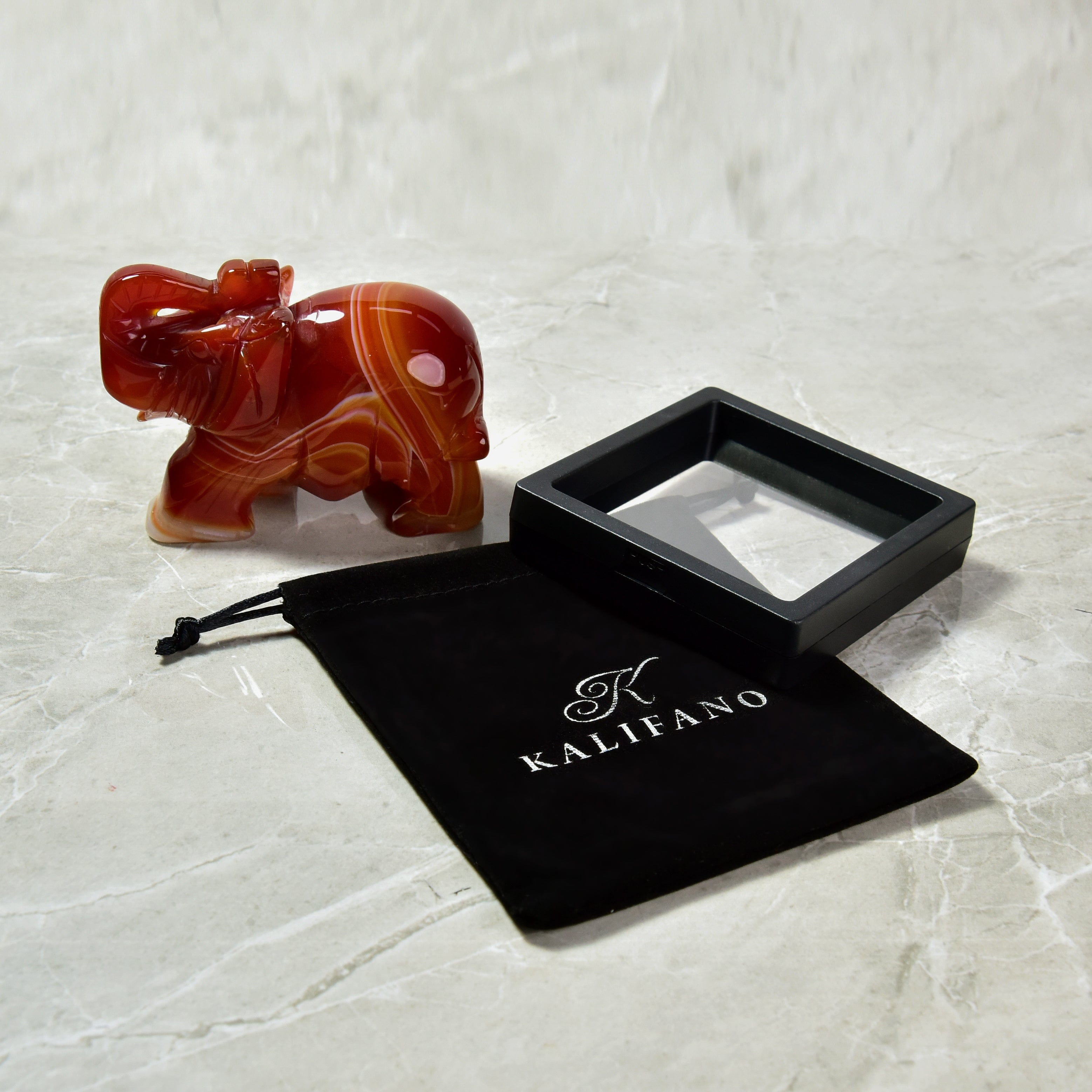 KALIFANO Gemstone Carvings 4" Carnelian Elephant Natural Gemstone Carving CV140-E-CN