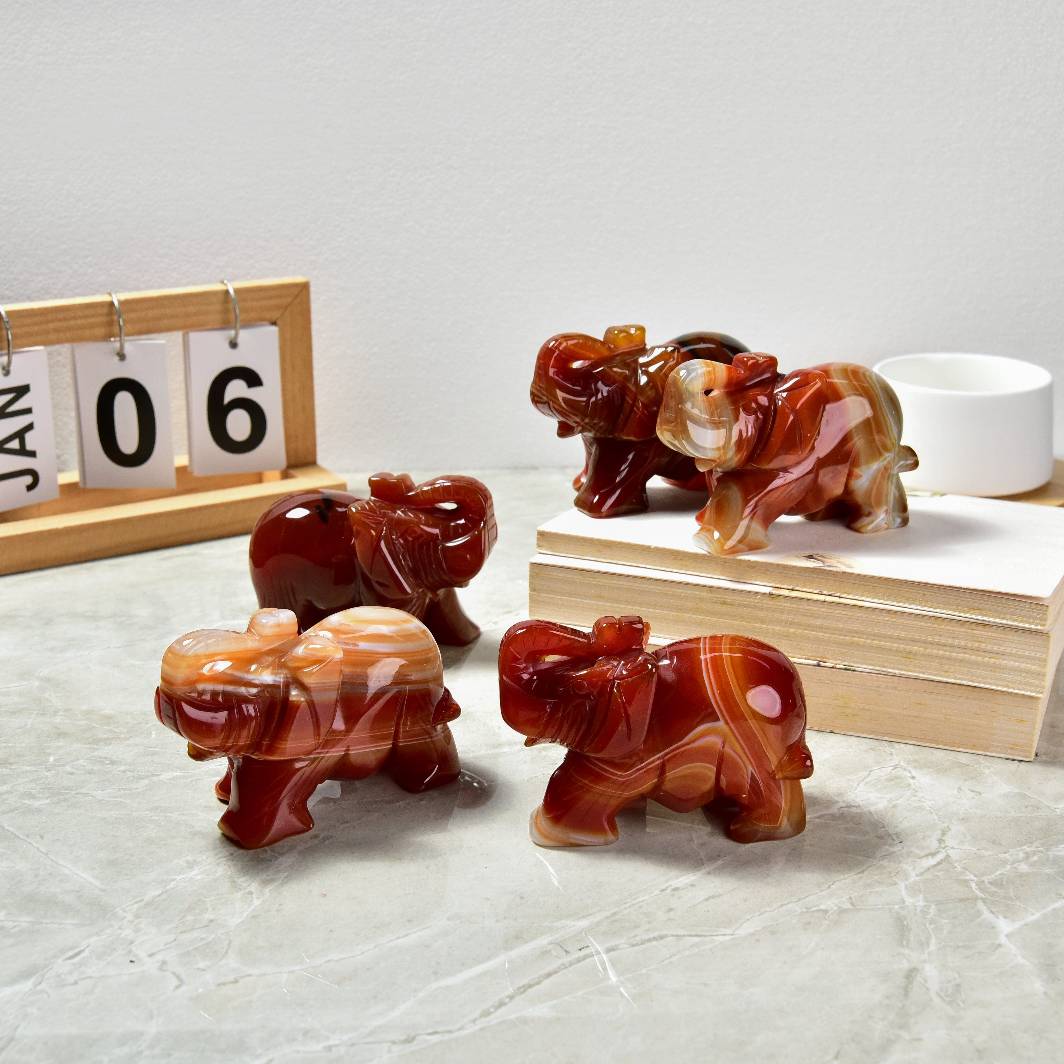 KALIFANO Gemstone Carvings 4" Carnelian Elephant Natural Gemstone Carving CV140-E-CN