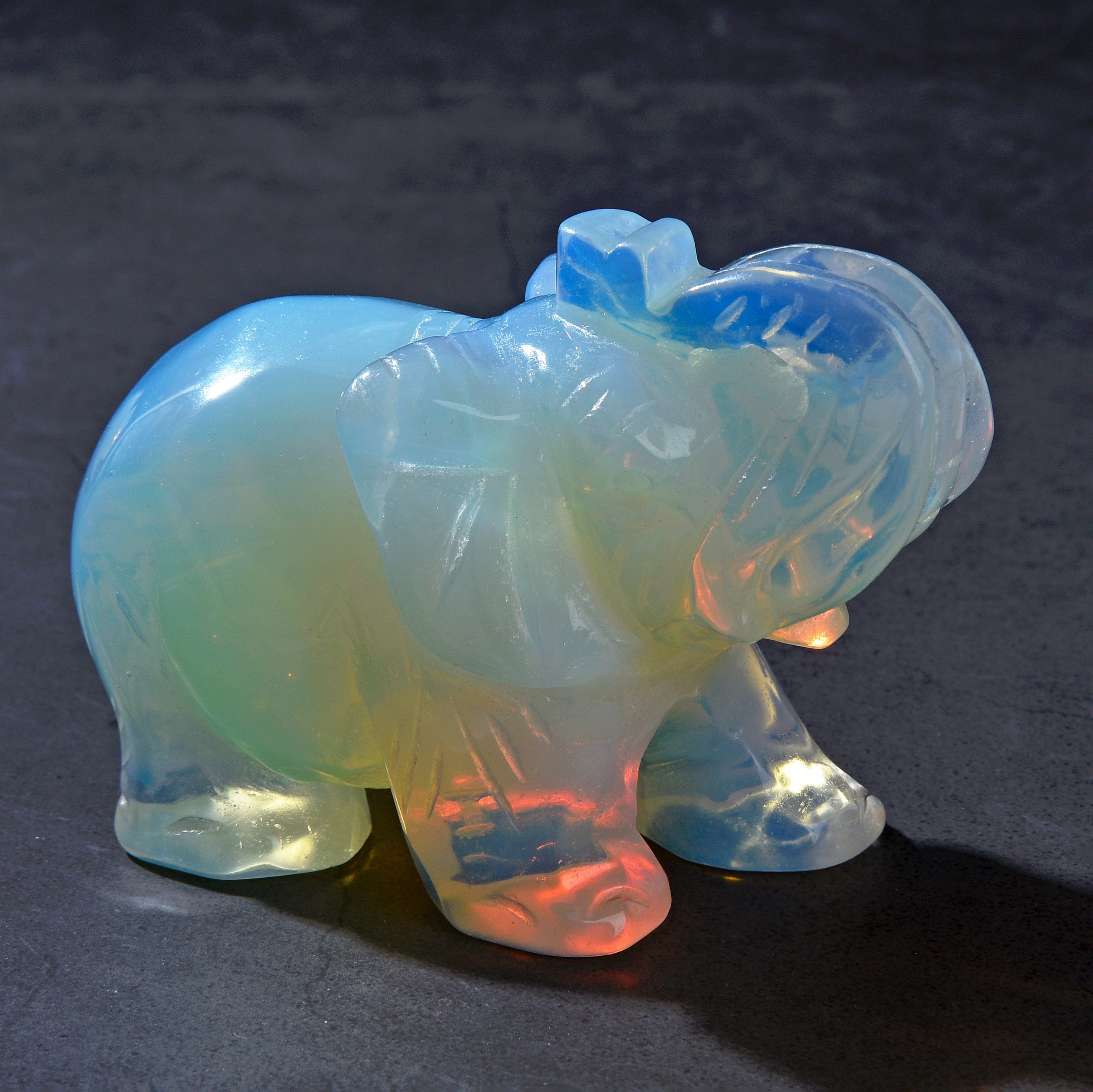 KALIFANO Gemstone Carvings 4" Opalite Moonstone Elephant Natural Gemstone Carving CV140-E-MS