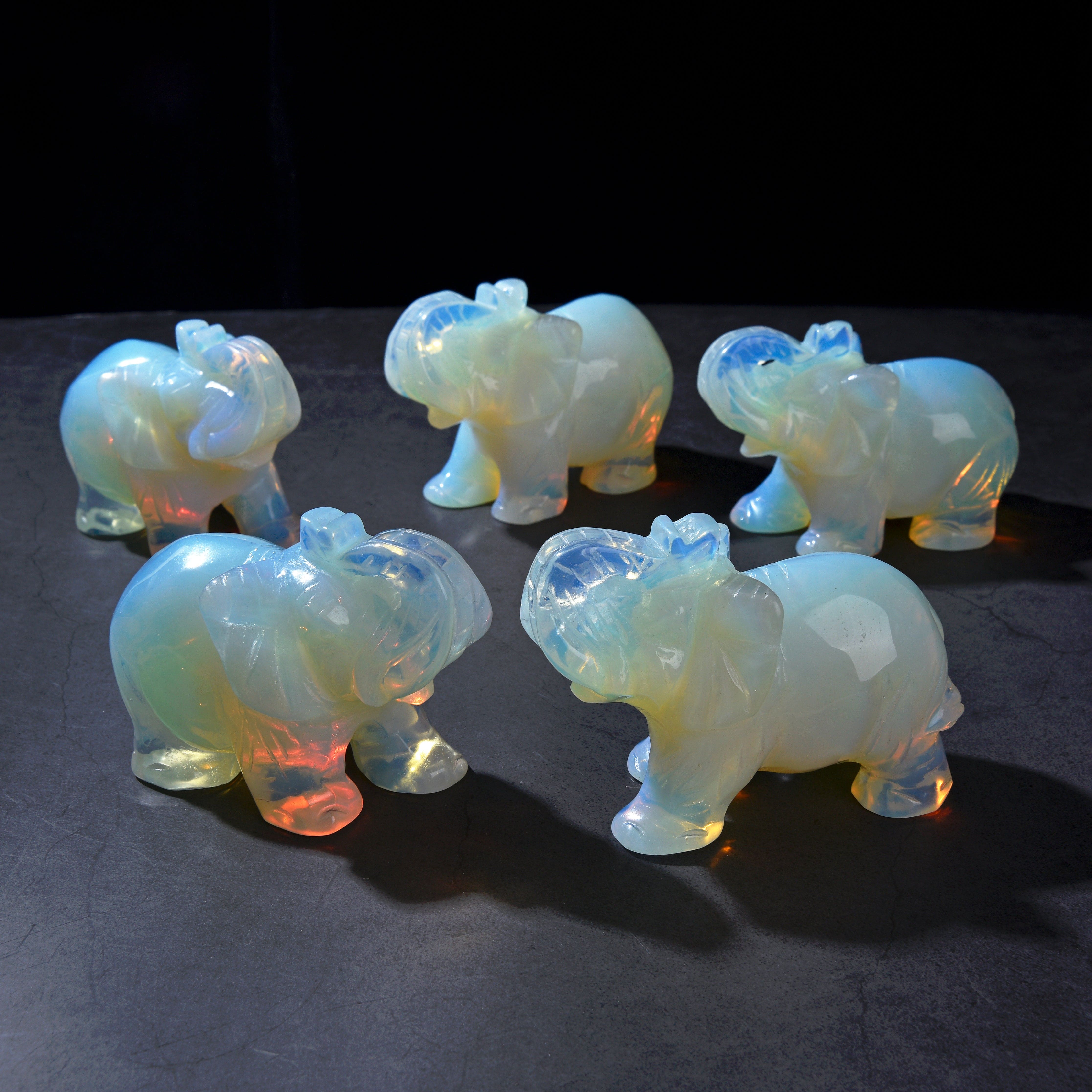 KALIFANO Gemstone Carvings 4" Opalite Moonstone Elephant Natural Gemstone Carving CV140-E-MS