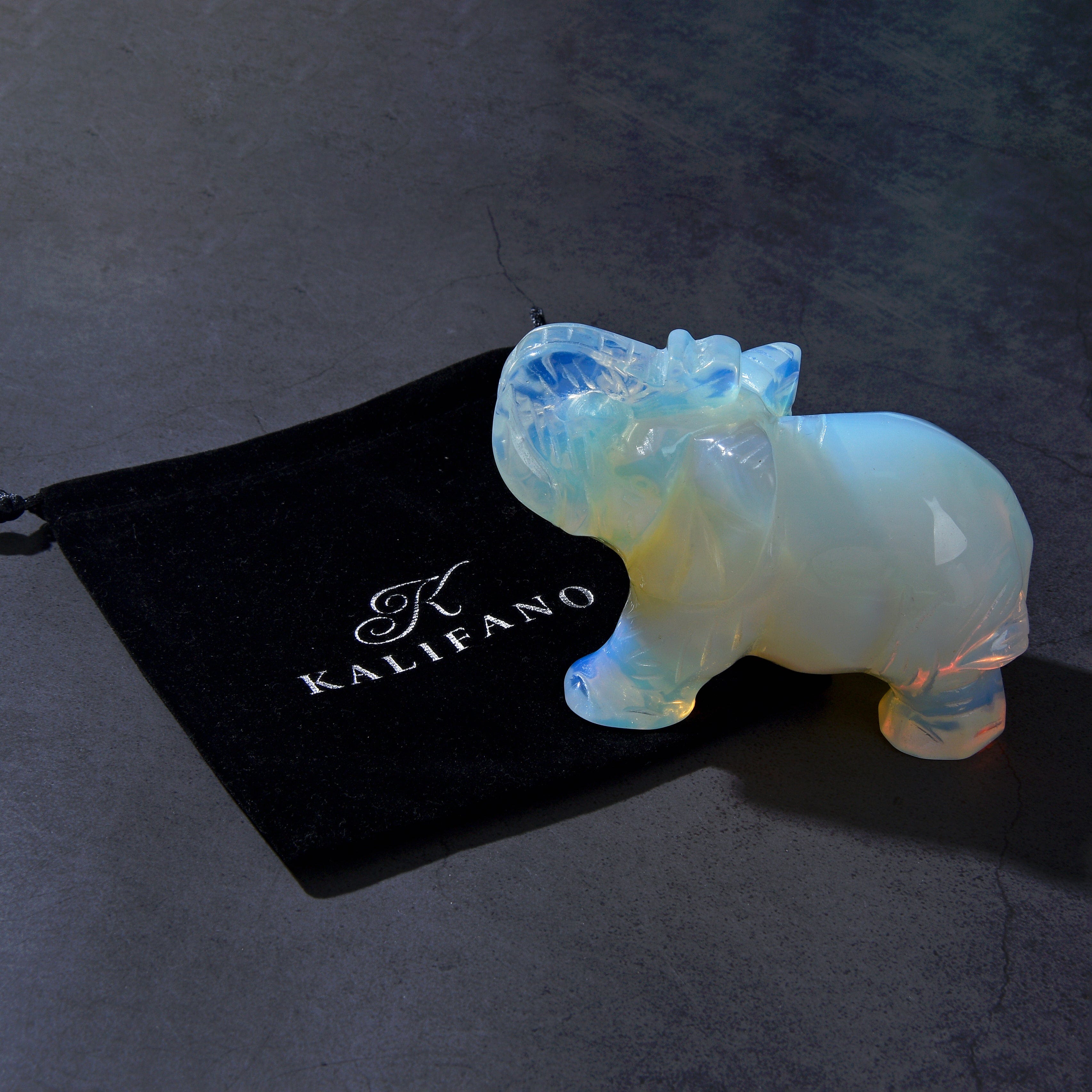KALIFANO Gemstone Carvings 4" Opalite Moonstone Elephant Natural Gemstone Carving CV140-E-MS