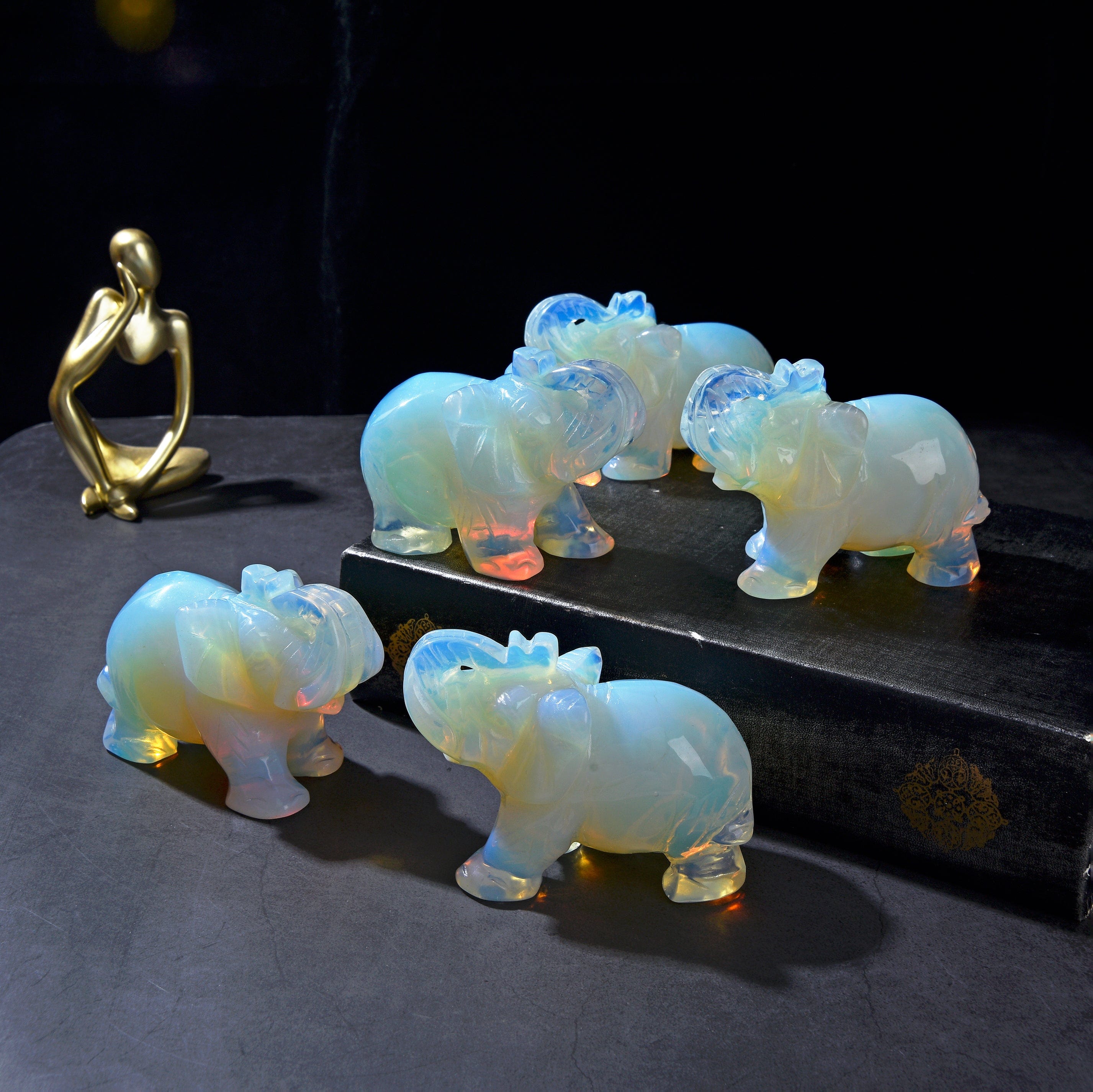 KALIFANO Gemstone Carvings 4" Opalite Moonstone Elephant Natural Gemstone Carving CV140-E-MS