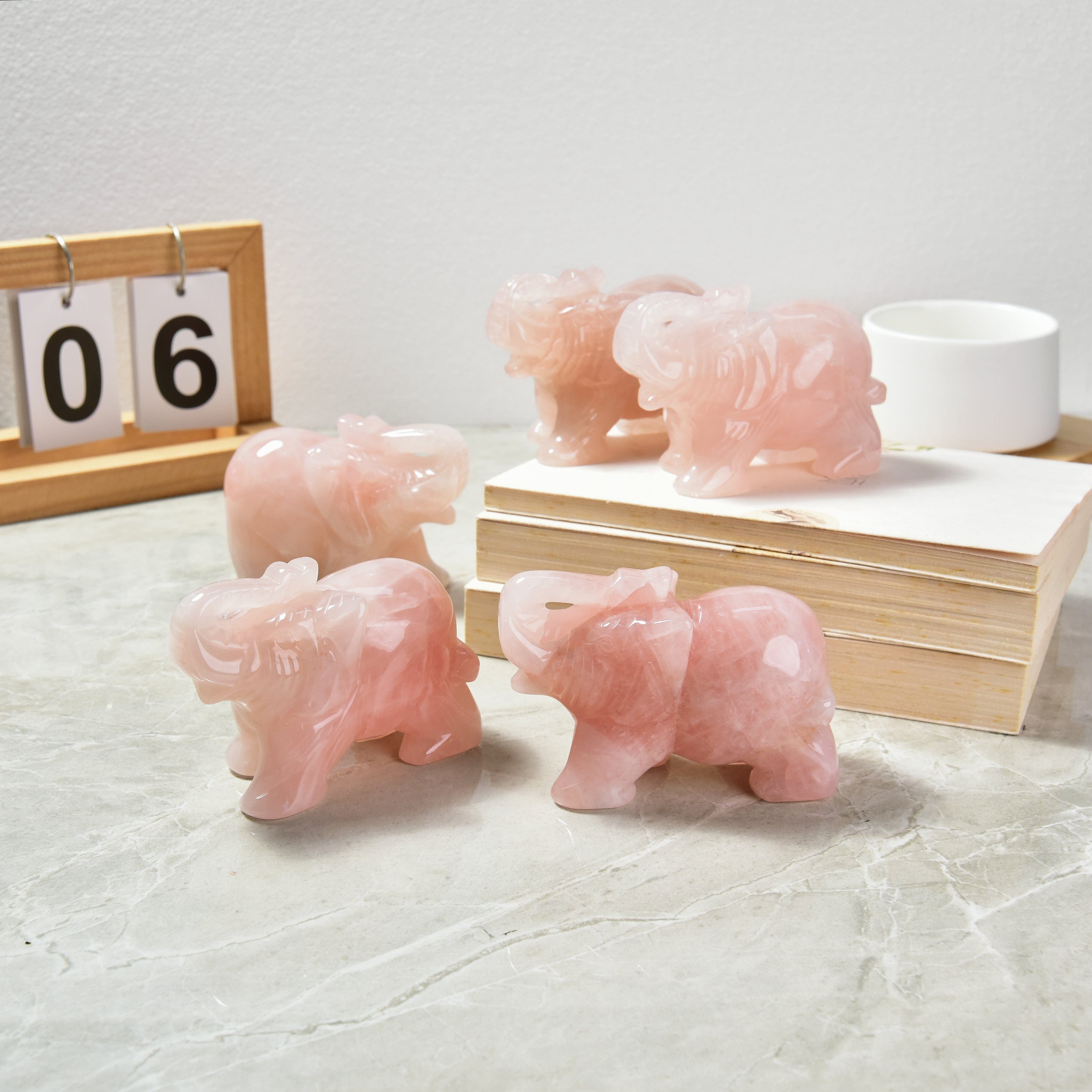 KALIFANO Gemstone Carvings 4" Rose Quartz Elephant Natural Gemstone Carving CV140-E-RQ