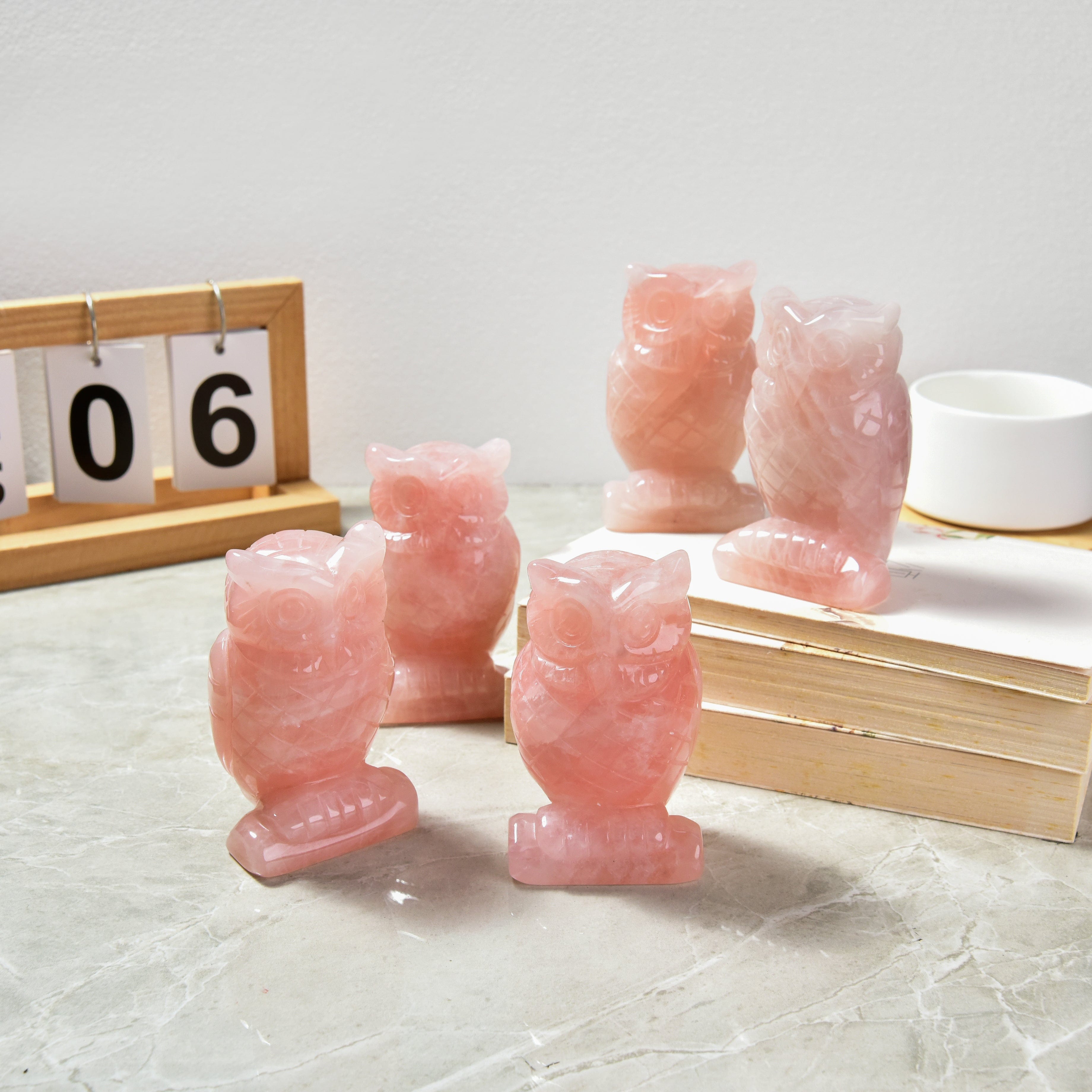 KALIFANO Gemstone Carvings 4" Rose Quartz Owl Natural Gemstone Carving CV140-O-RQ