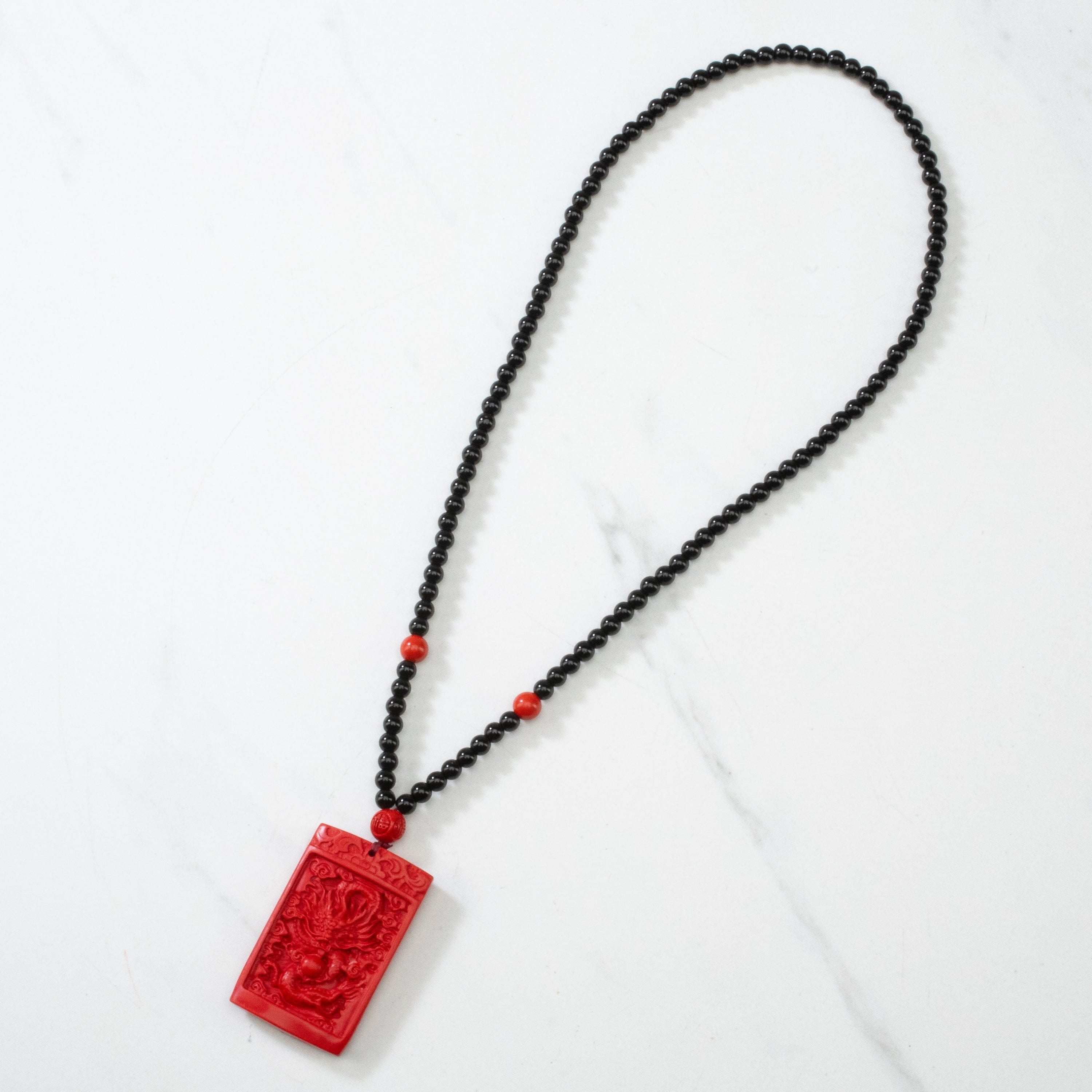 KALIFANO Gemstone Carvings Cinnabar Dragon Carving Necklace CBAR24B