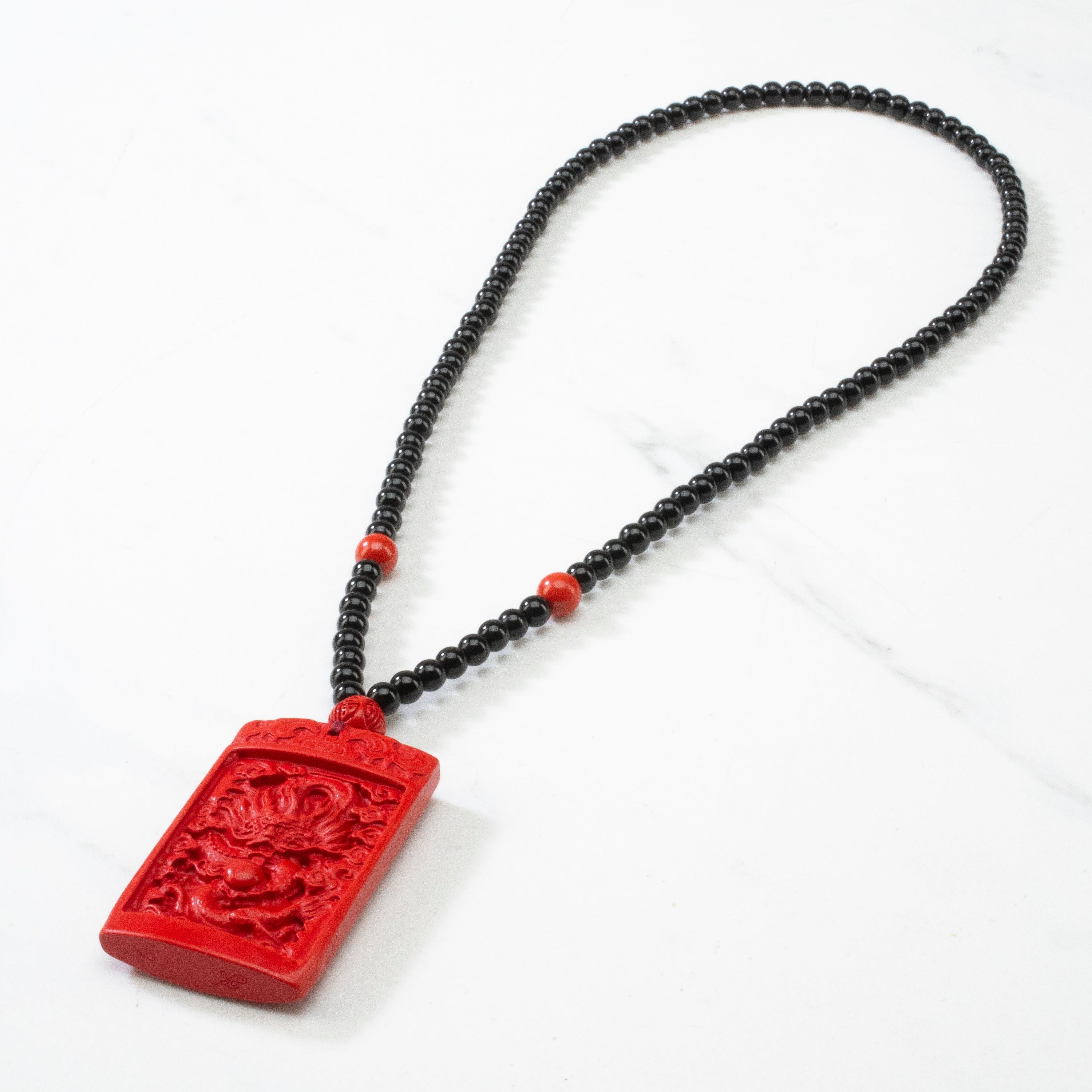 KALIFANO Gemstone Carvings Cinnabar Dragon Carving Necklace CBAR24B
