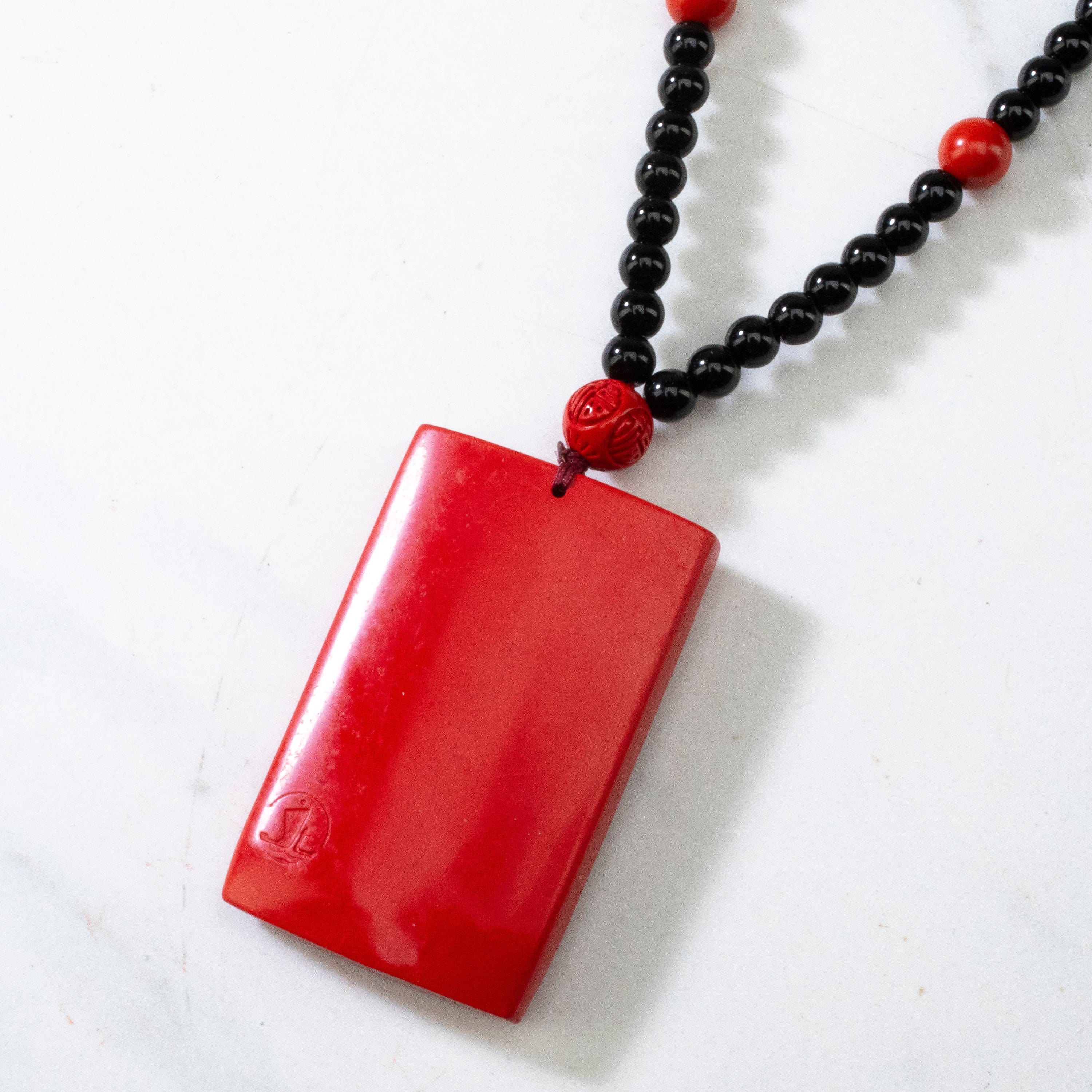KALIFANO Gemstone Carvings Cinnabar Dragon Carving Necklace CBAR24B