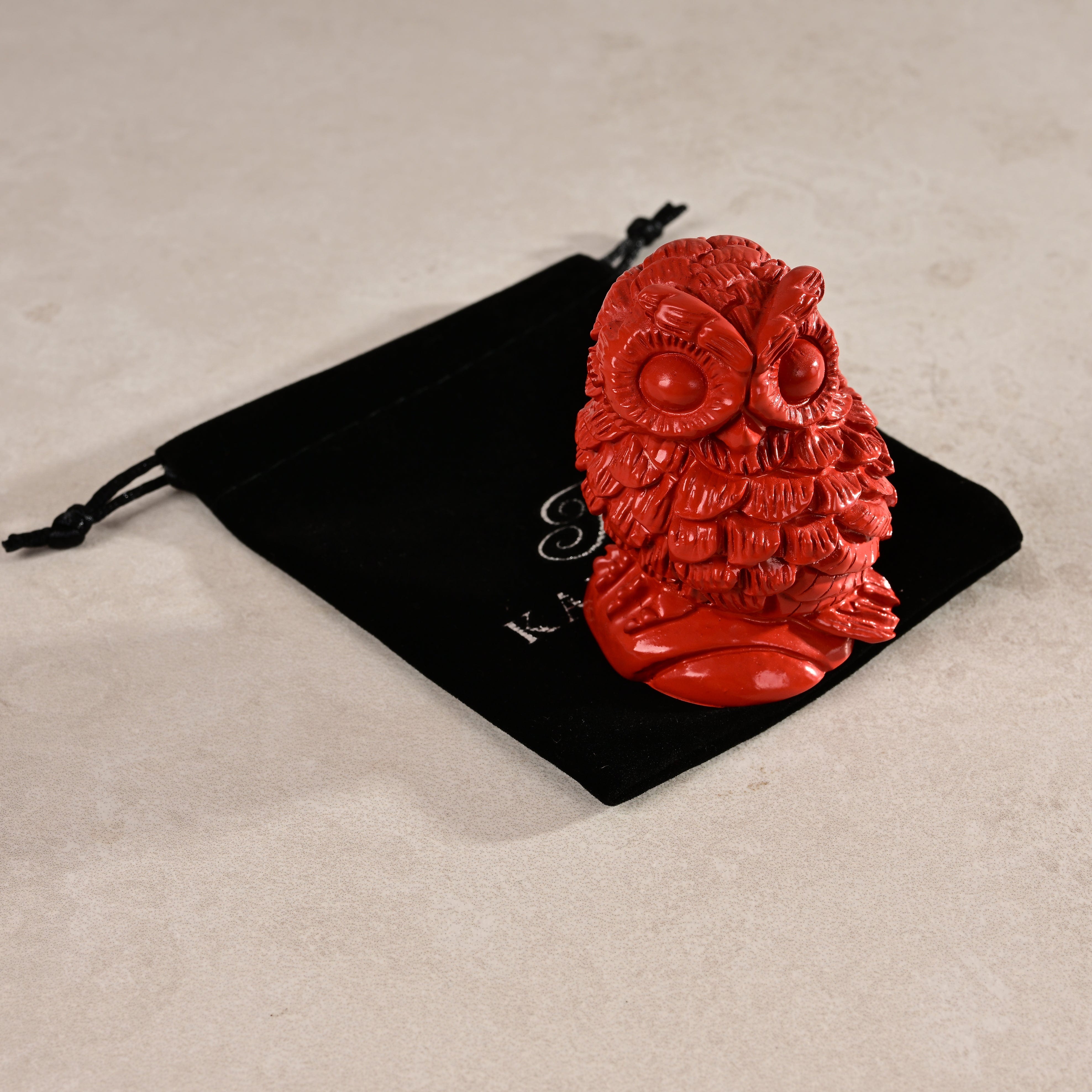 KALIFANO Gemstone Carvings Cinnabar Owl Carving CBAR70
