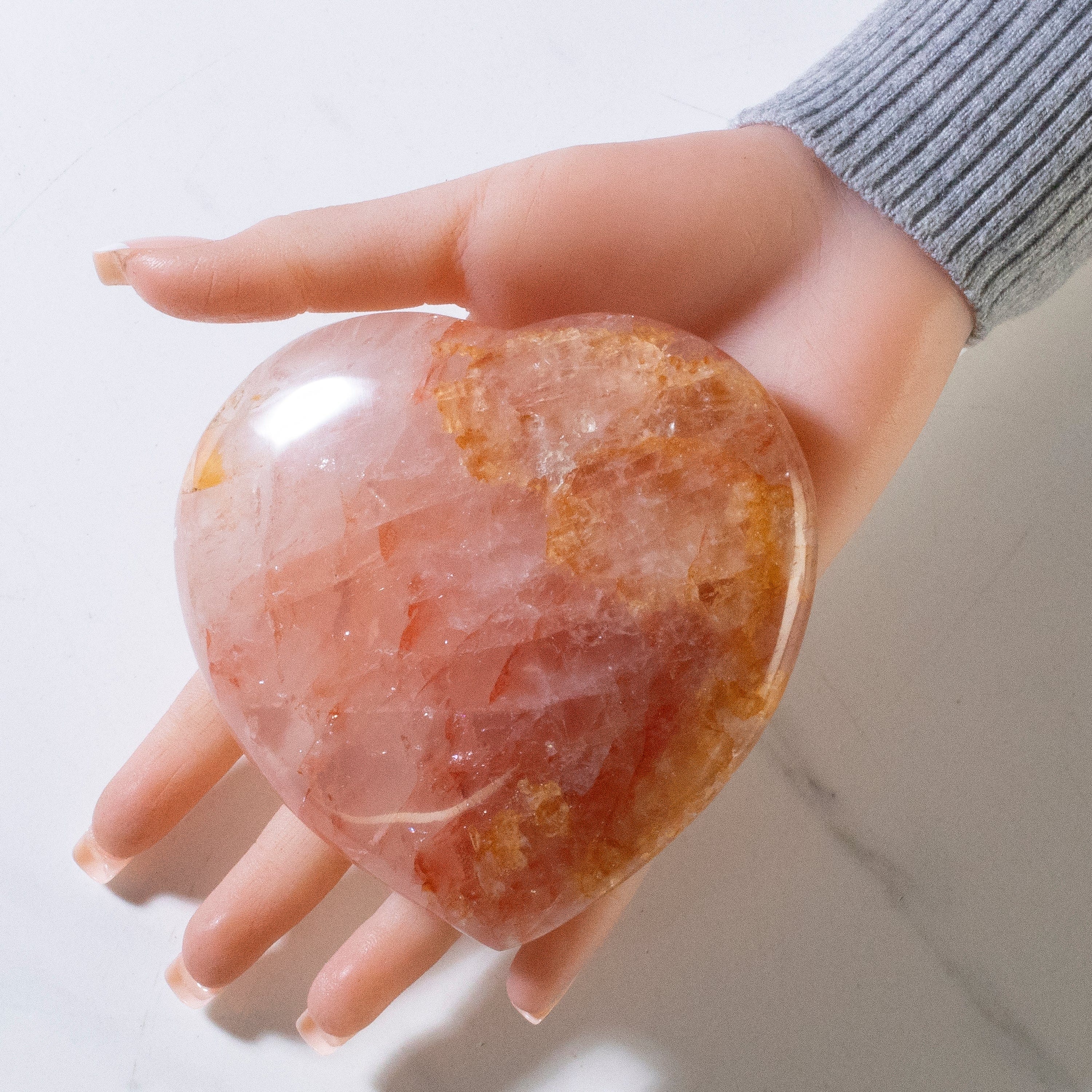 Kalifano Gemstone Carvings Fire Quartz Gemstone Heart Carving - 4" GH600-FQ