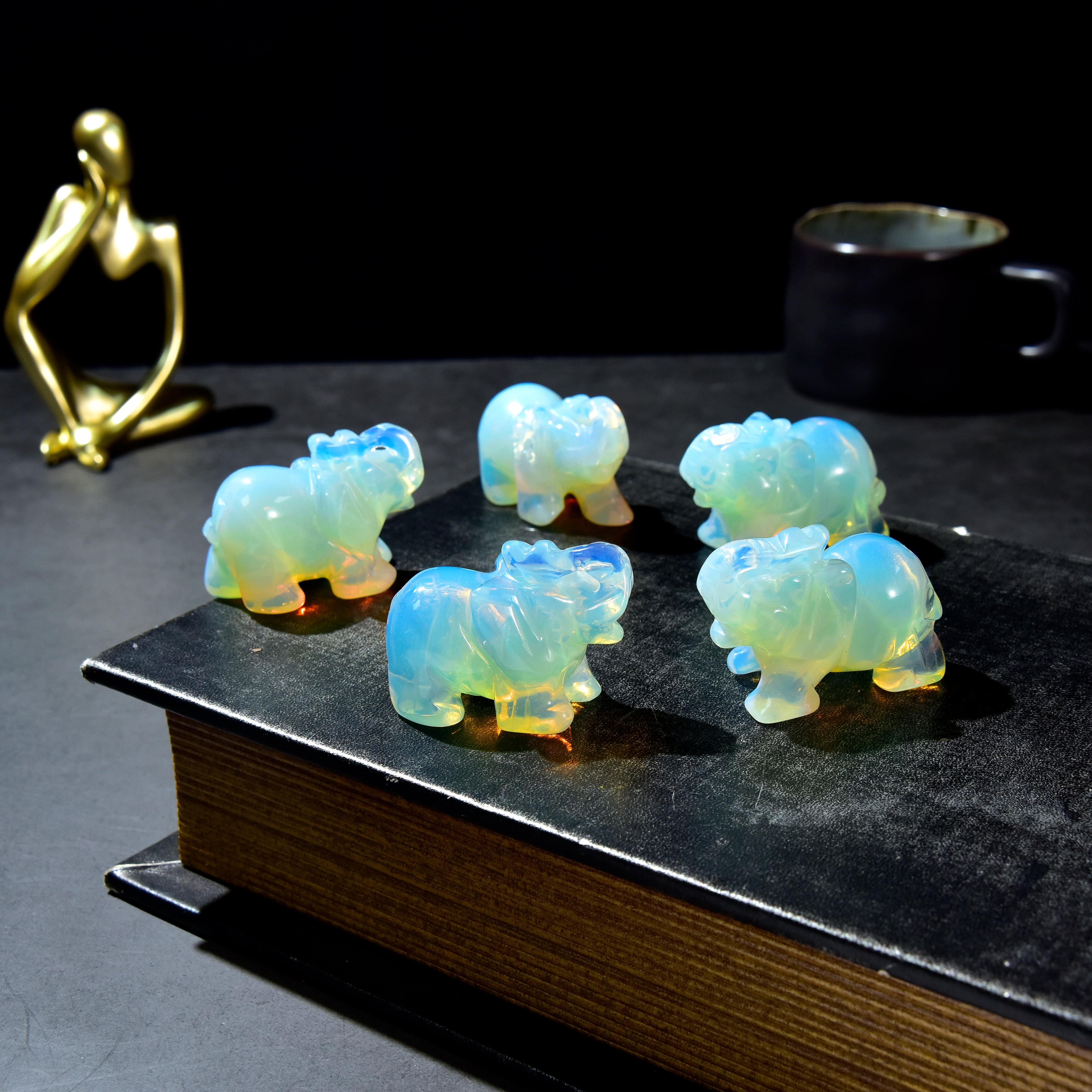Kalifano Gemstone Carvings Opalite Moonstone Elephant 2" Carving CV15-E-MS