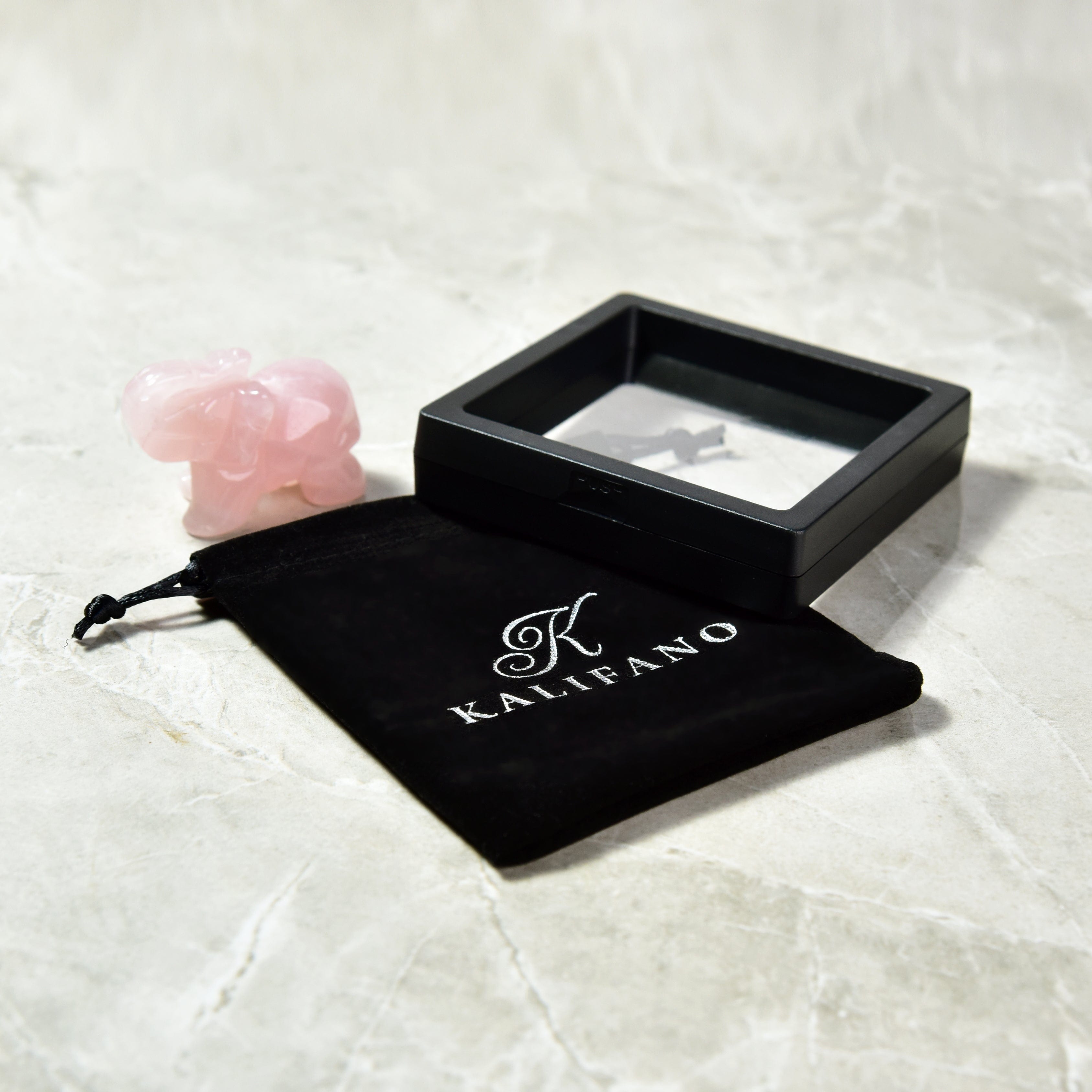 Kalifano Gemstone Carvings Rose Quartz Elephant 2'' Natural Gemstone Carving CV15-E-RQ