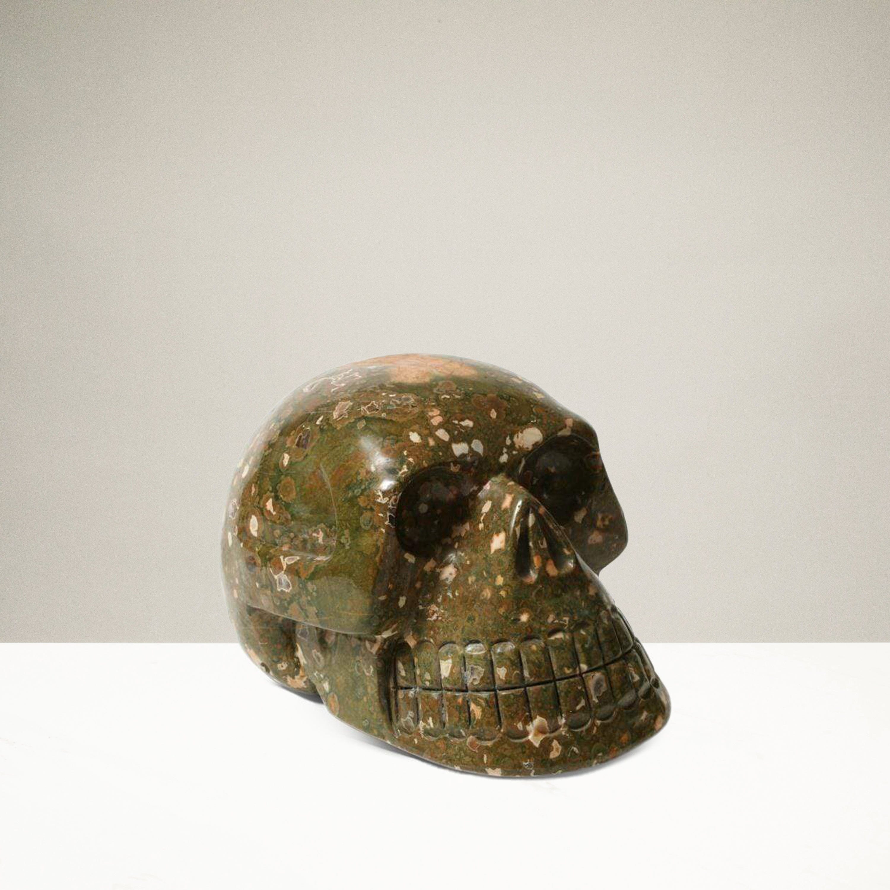 Kalifano Gemstone Carvings SKULL5900.004 - Hand Carved Rain Forest Jasper Skull-Brazil- 9,550 Grams 10" x 7" x 7" SKULL5900.004