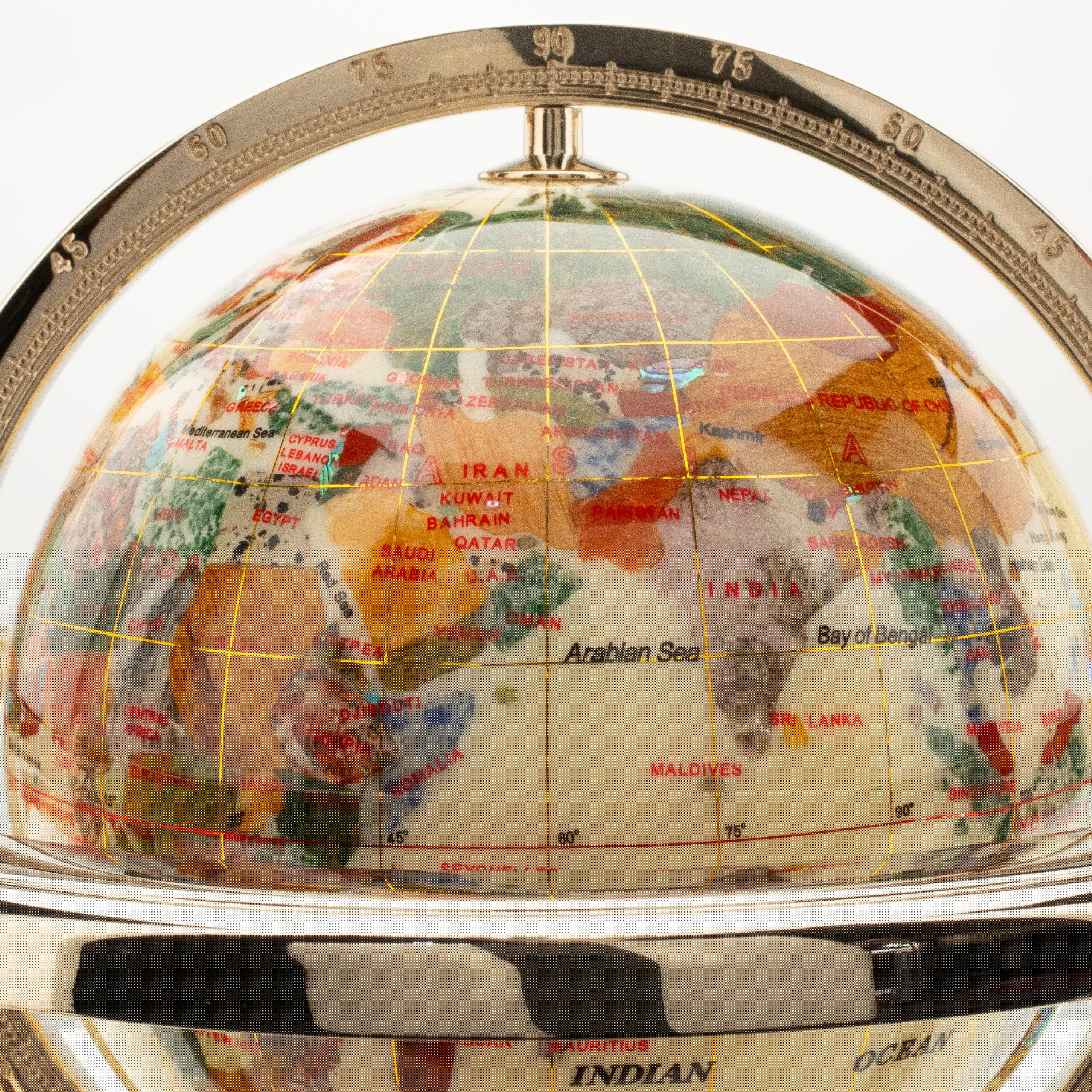 Kalifano Gemstone Globes 11" Tall Gemstone Globe with 6" Howlite Ocean on 24k Gold Plated Stand GT150G-HL