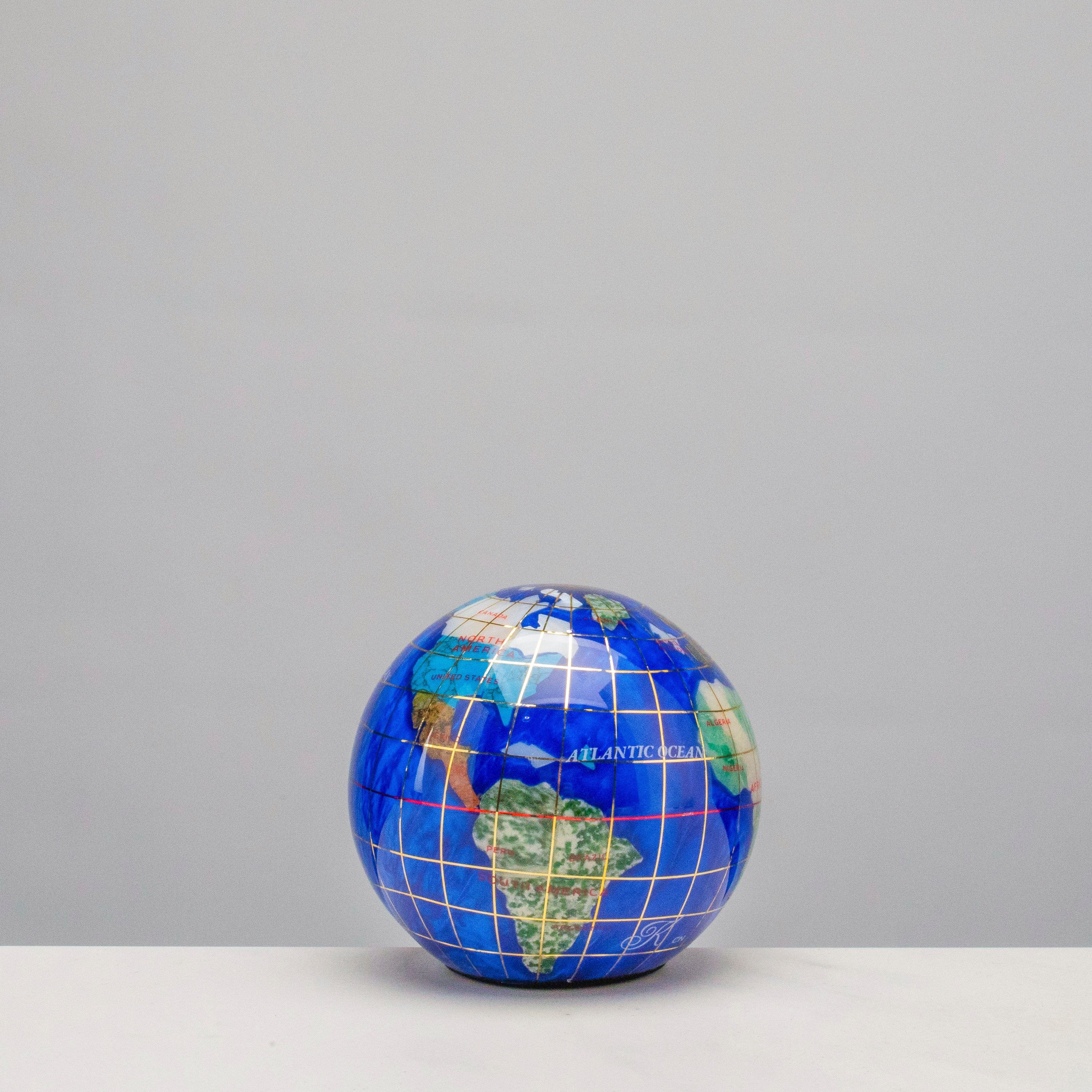 Kalifano Gemstone Globes 3" Gemstone Globe Paperweight with Caribbean Blue Opalite Ocean GPW80G-CB