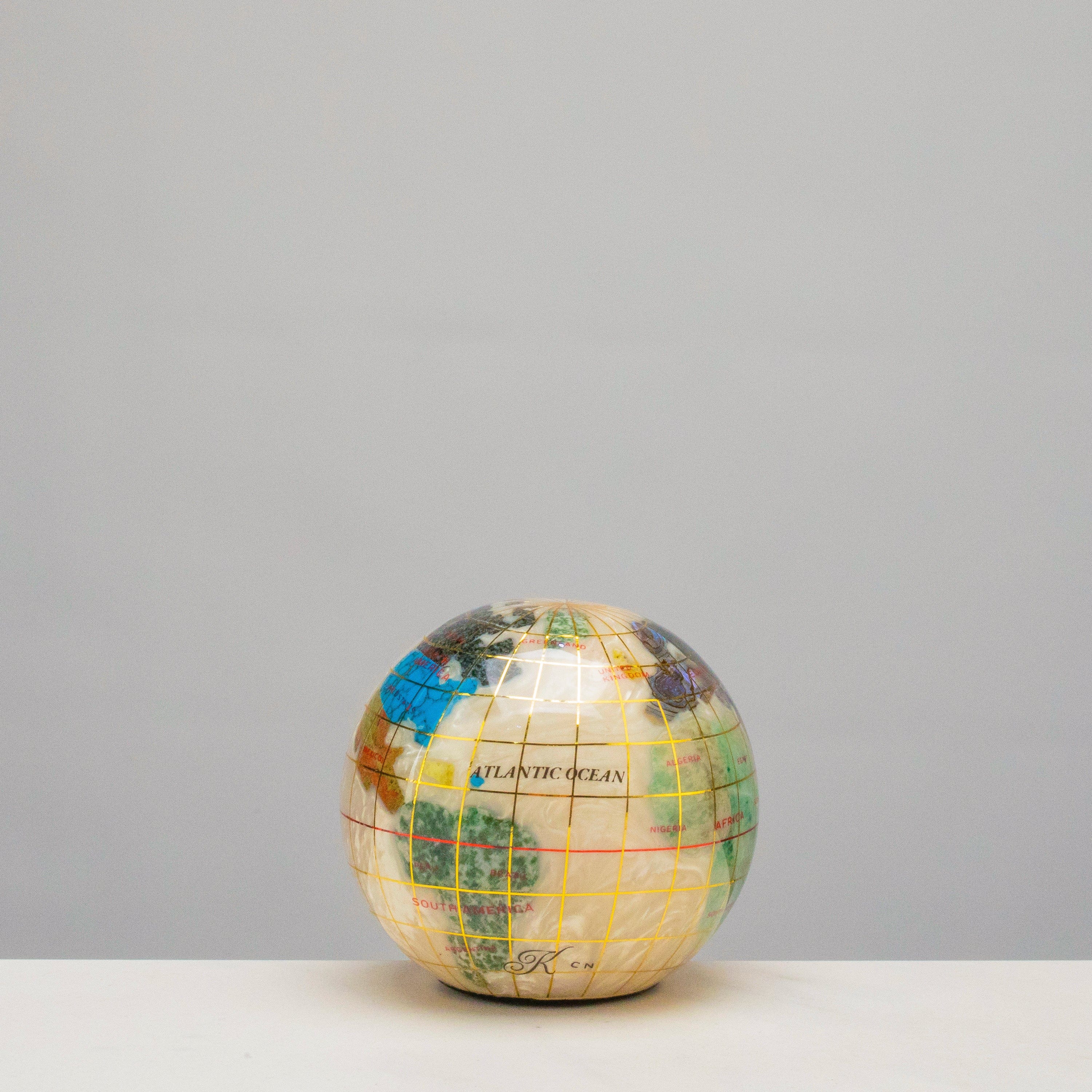 Kalifano Gemstone Globes 3" Gemstone Globe Paperweight with Opal Opalite Ocean GPW80G-OPL