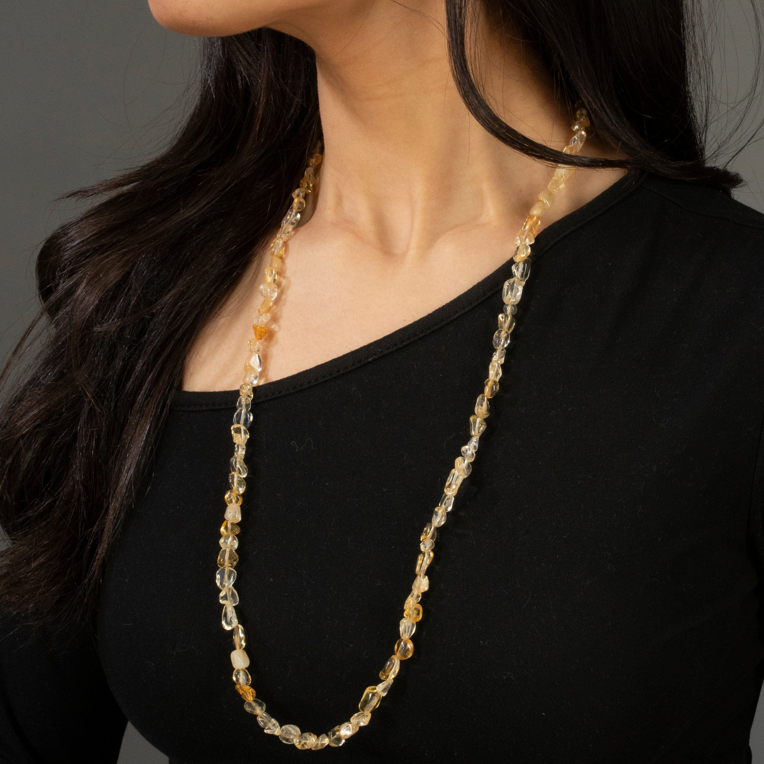 KALIFANO Gemstone Jewelry 8mm Citrine 30" Necklace / Multi wrap Bracelet N77-CT