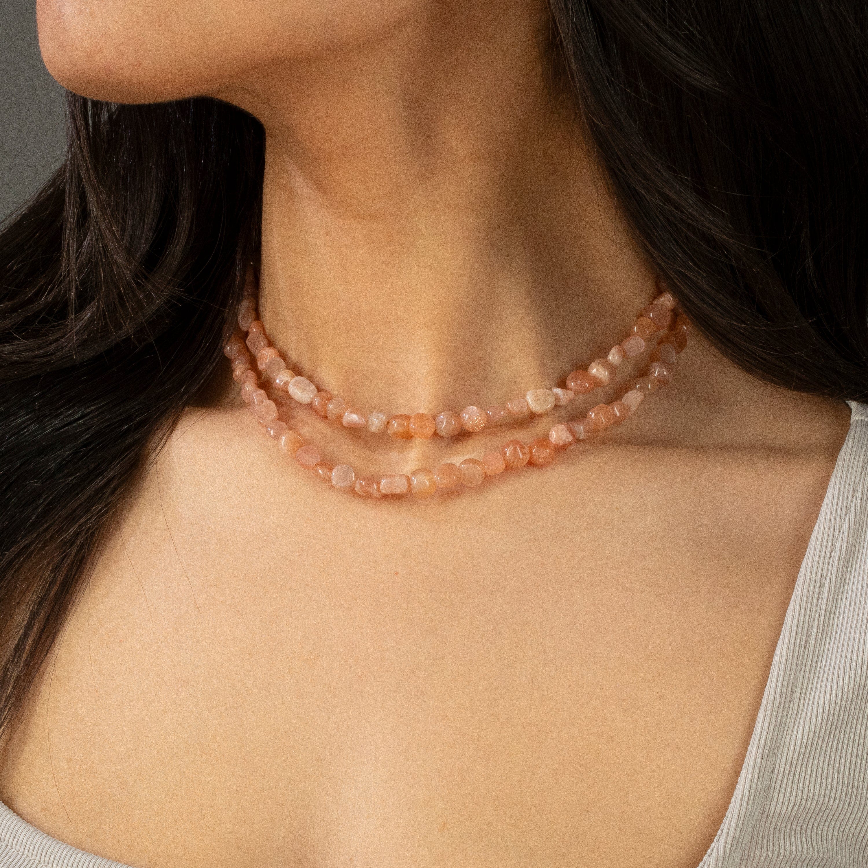 KALIFANO Gemstone Jewelry 8mm Peach Moonstone 30" Necklace / Multi wrap Bracelet N77-PM
