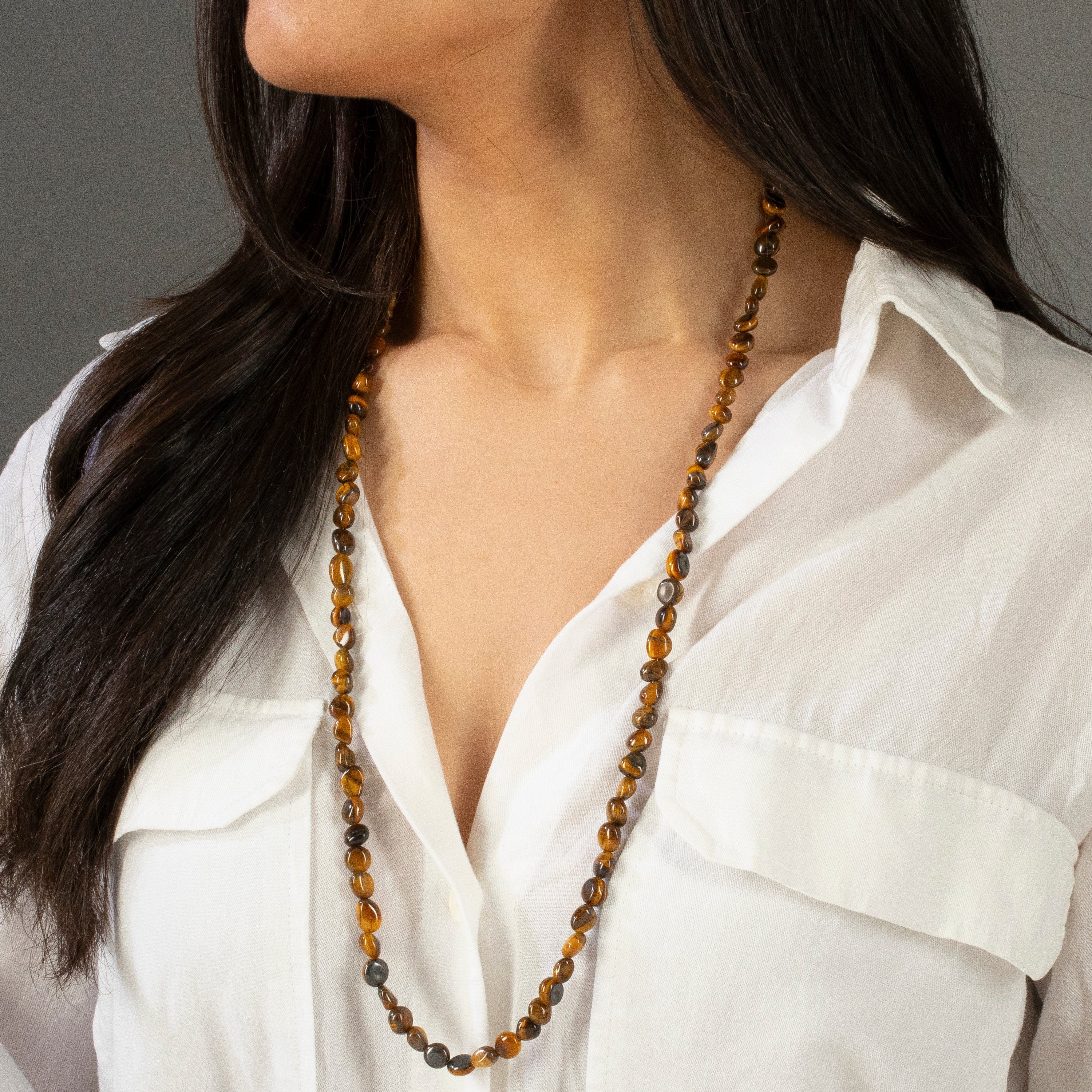 KALIFANO Gemstone Jewelry 8mm Tiger Eye 30" Necklace / Multi wrap Bracelet N77-TE
