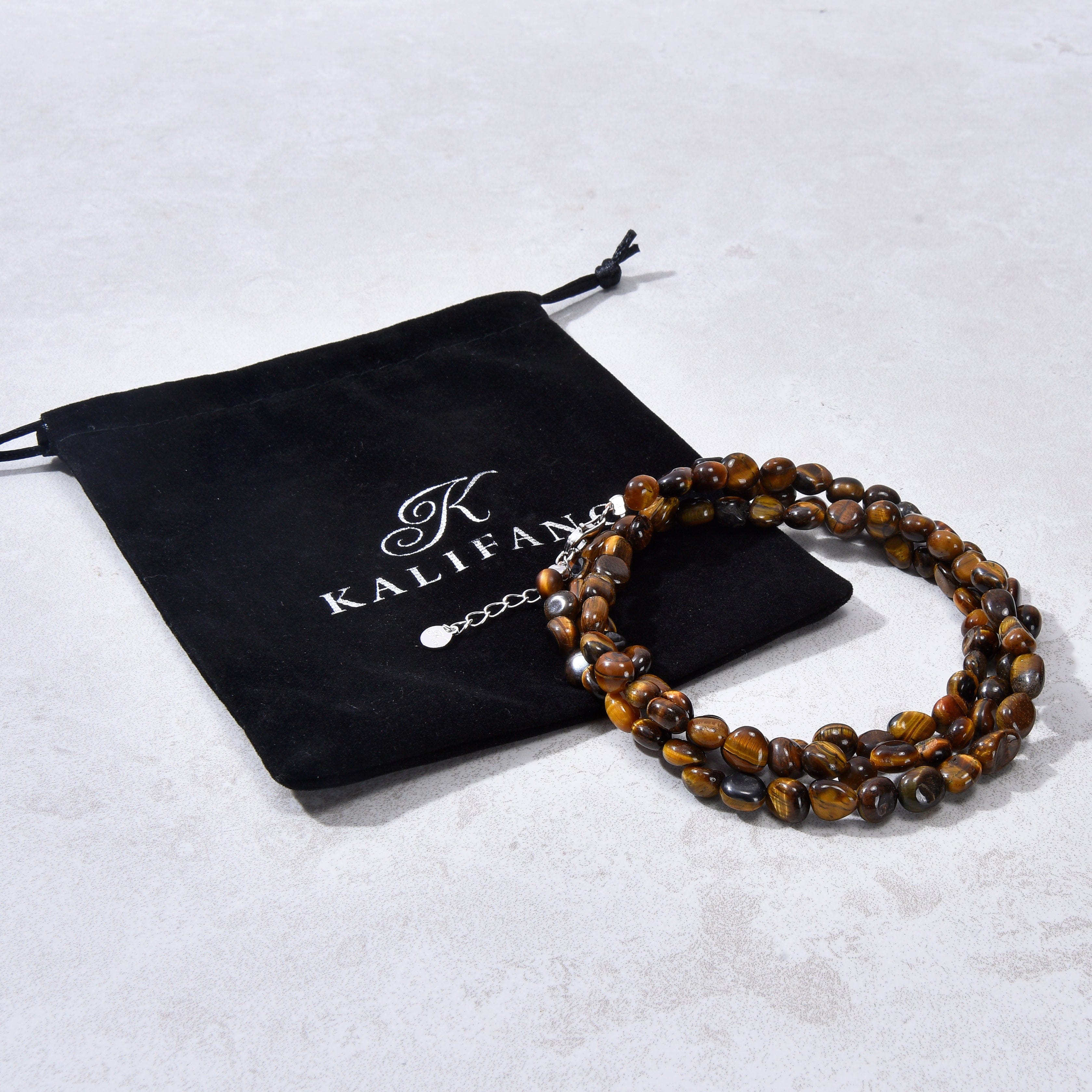 KALIFANO Gemstone Jewelry 8mm Tiger Eye 30" Necklace / Multi wrap Bracelet N77-TE
