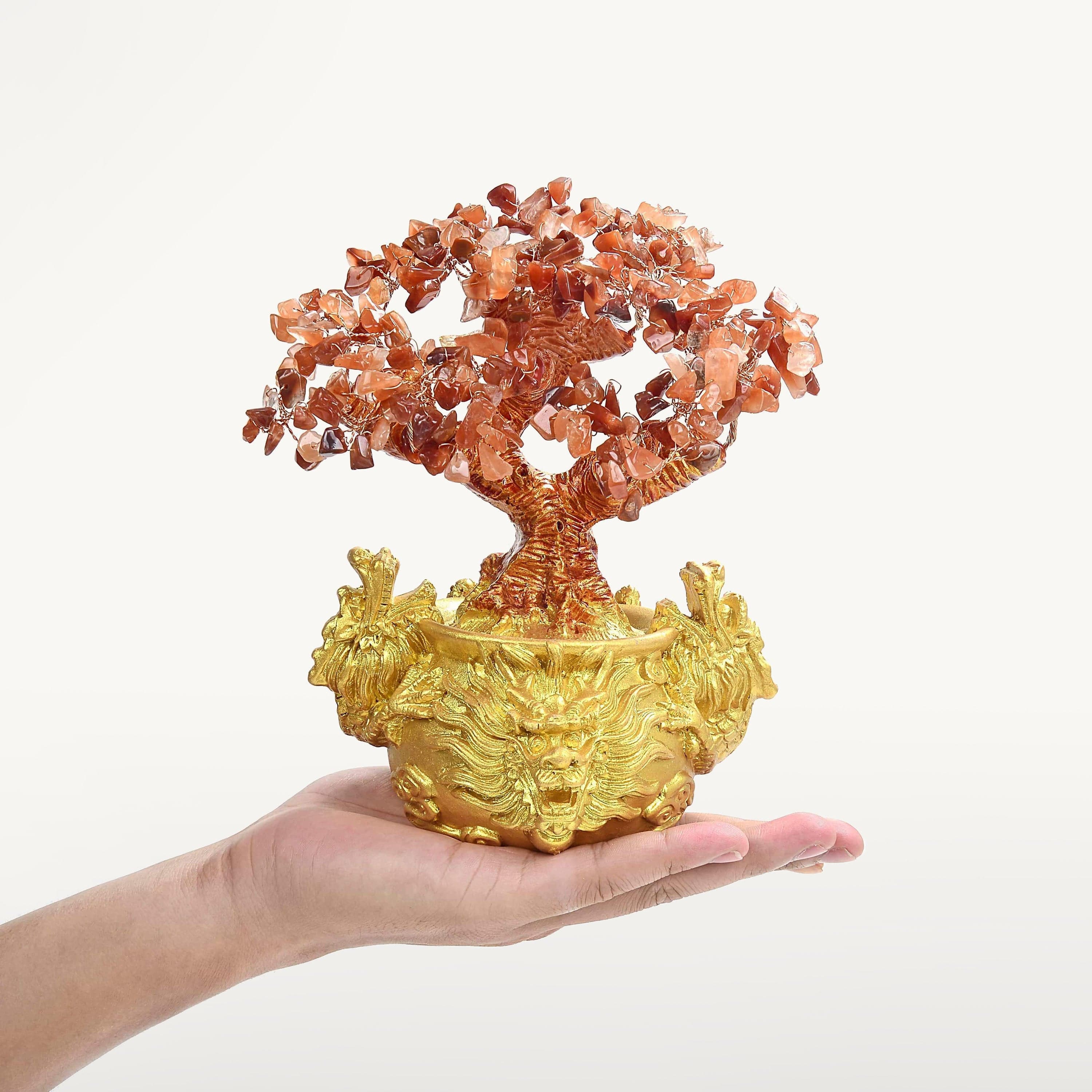Kalifano Gemstone Trees Carnelian Natural Gemstone Tree of Life with Dragon Base K940DB-CR