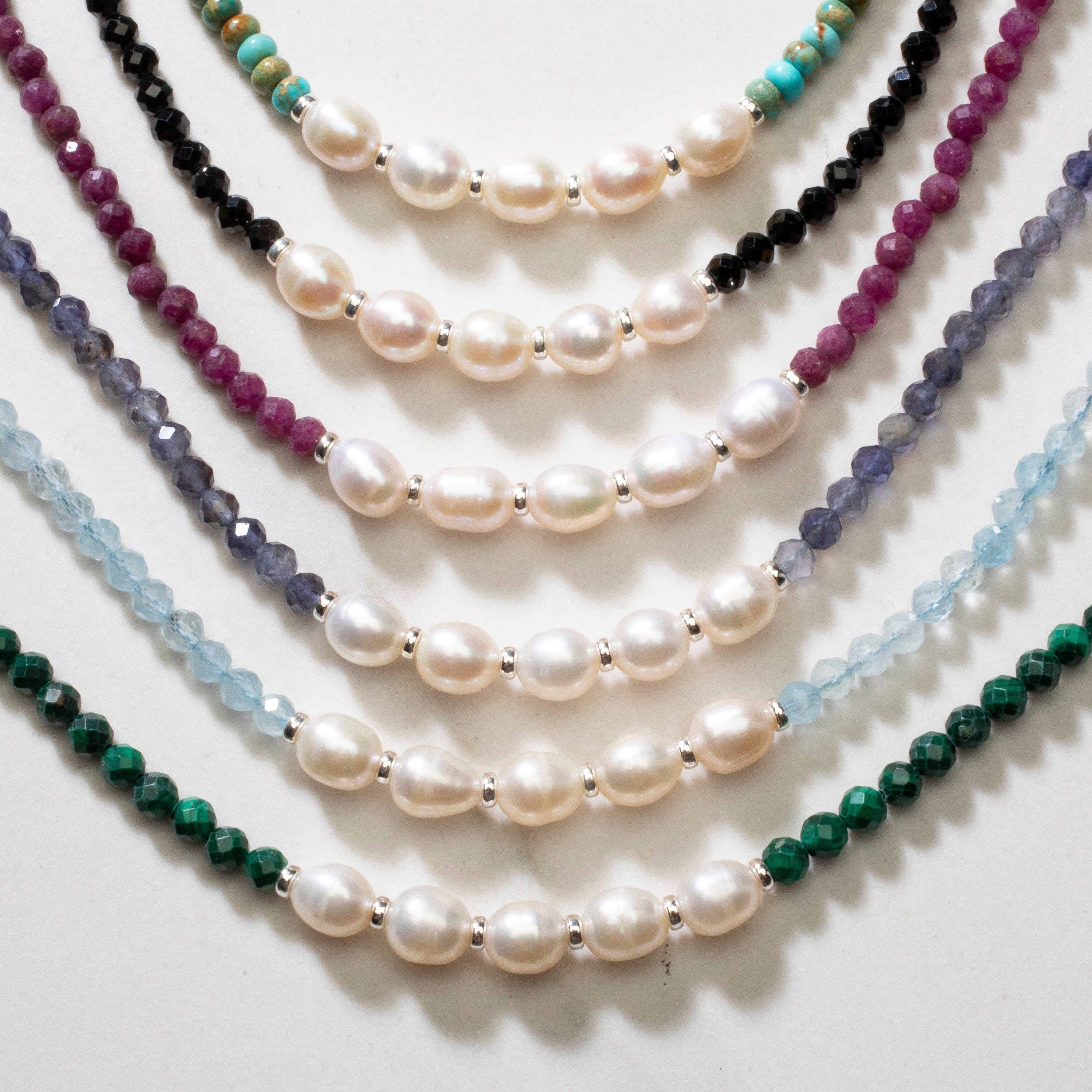 KALIFANO Jewelry 4mm Faceted Aquamarine Bead Necklace with 5 Pearls with 925 Silver Clasp 4MAQ