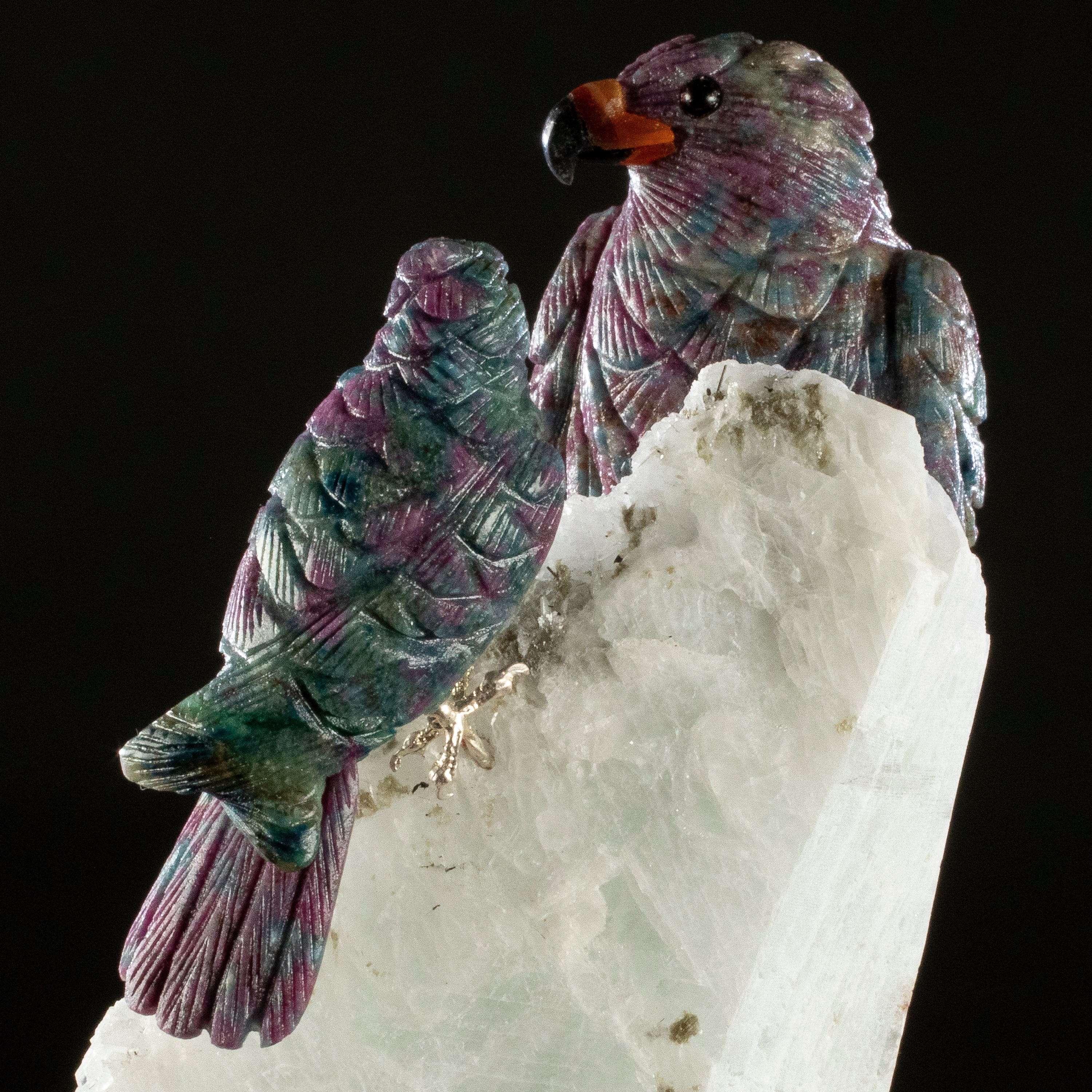 Kalifano Love Birds Carvings Rubizoisite Falcon Love Bird Carvings on Albite Base LB.A163.005