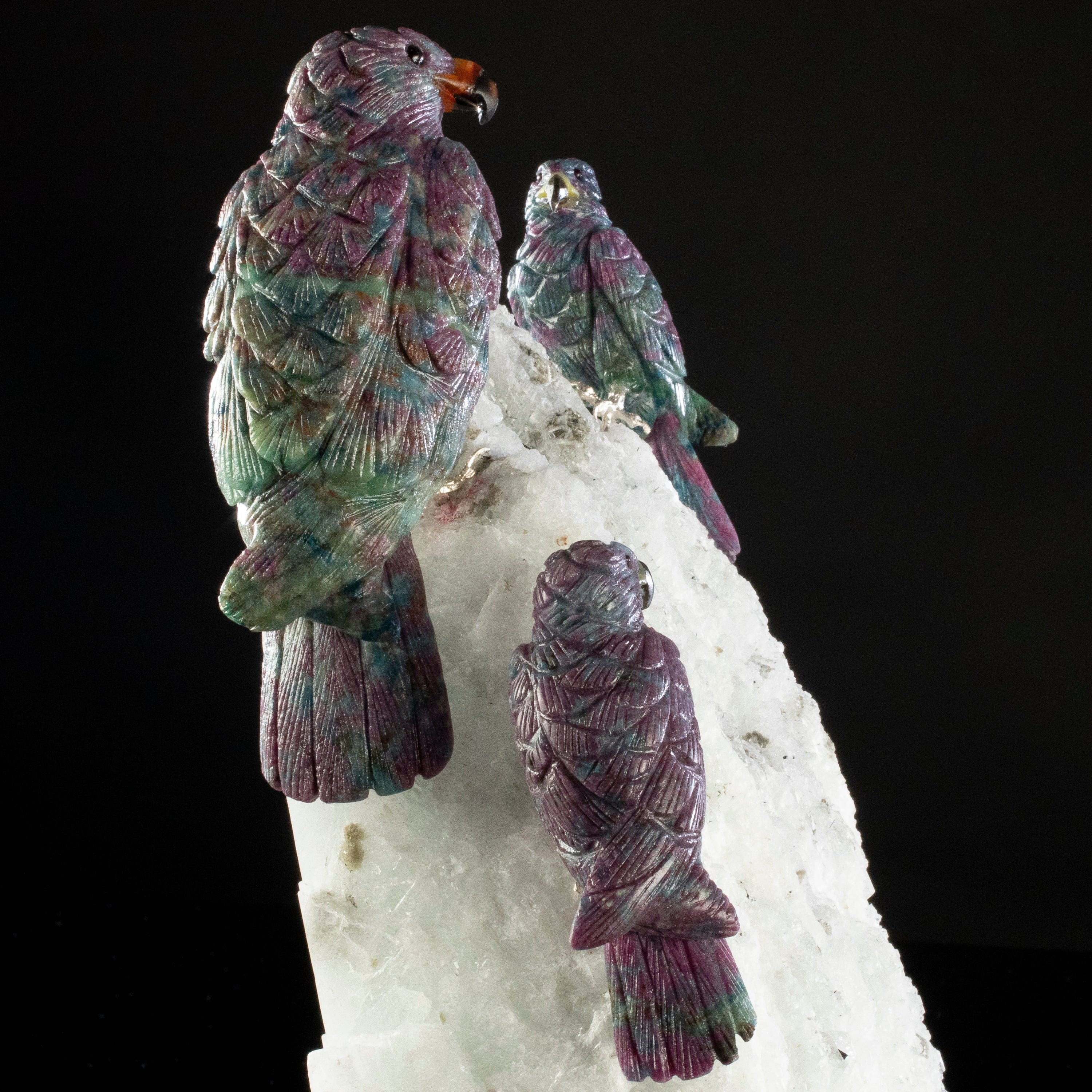 Kalifano Love Birds Carvings Rubizoisite Falcon Love Bird Carvings on Albite Base LB.A163.005