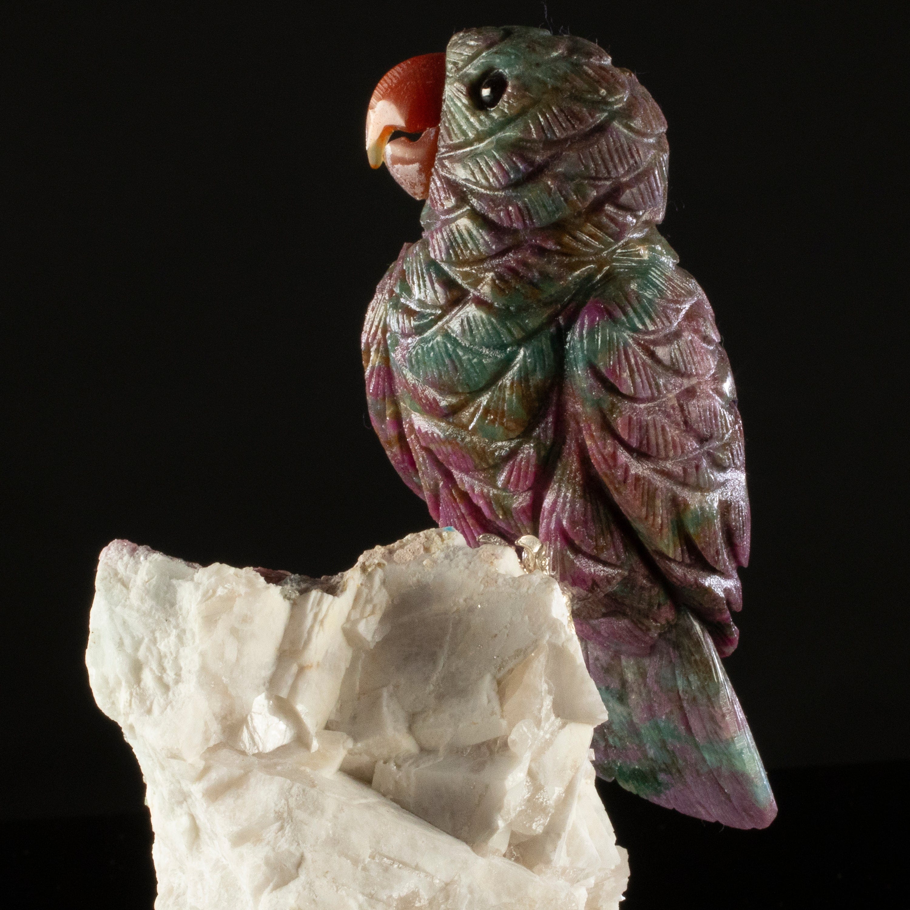 Kalifano Love Birds Carvings Rubizoisite Parrot Love Bird Carving on Watermelon Tourmaline Base LB.B128.002