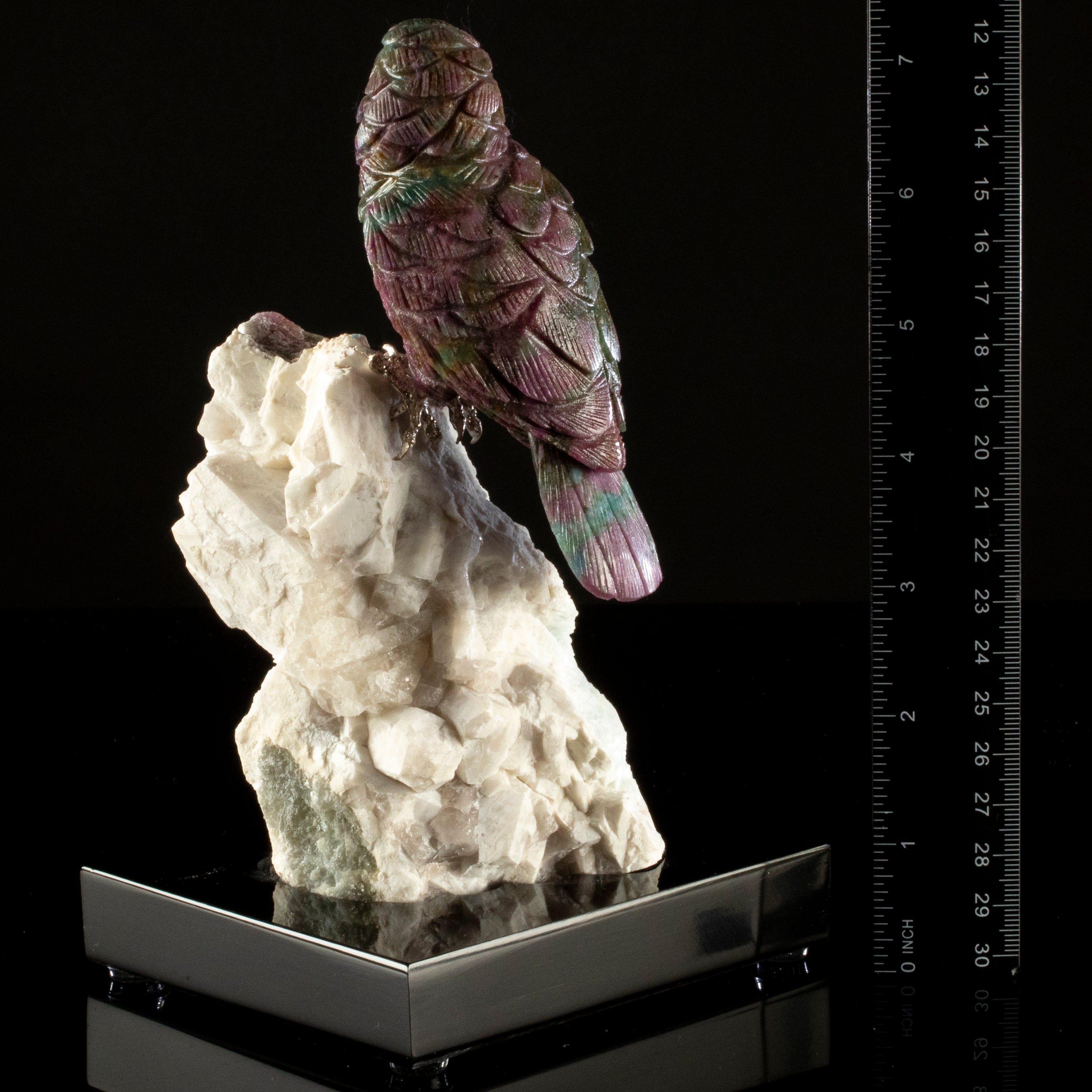 Kalifano Love Birds Carvings Rubizoisite Parrot Love Bird Carving on Watermelon Tourmaline Base LB.B128.002