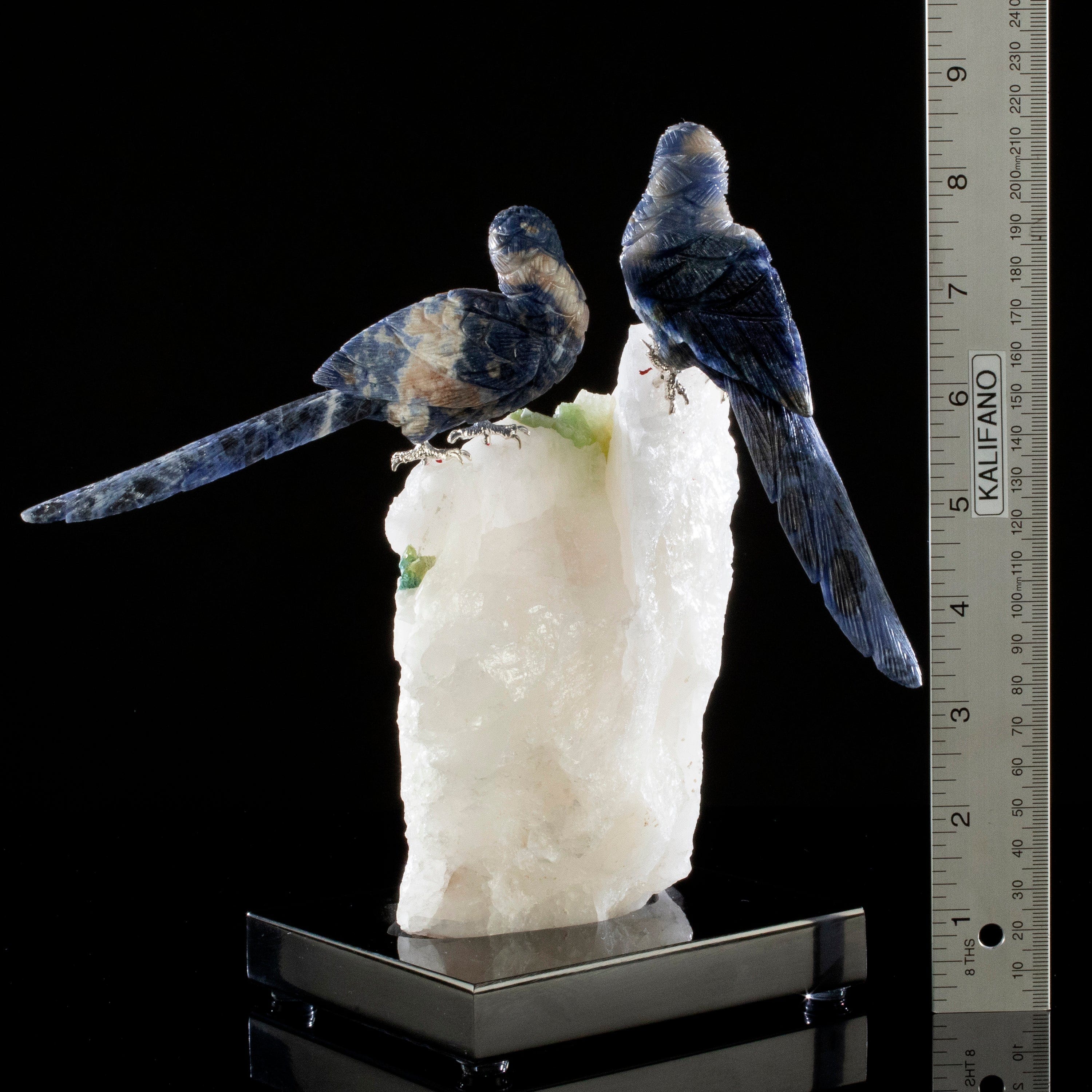 Kalifano Love Birds Carvings Sodalite Hyacinth Love Bird Carvings on Quartz & Tourmaline Base LB.B201.004