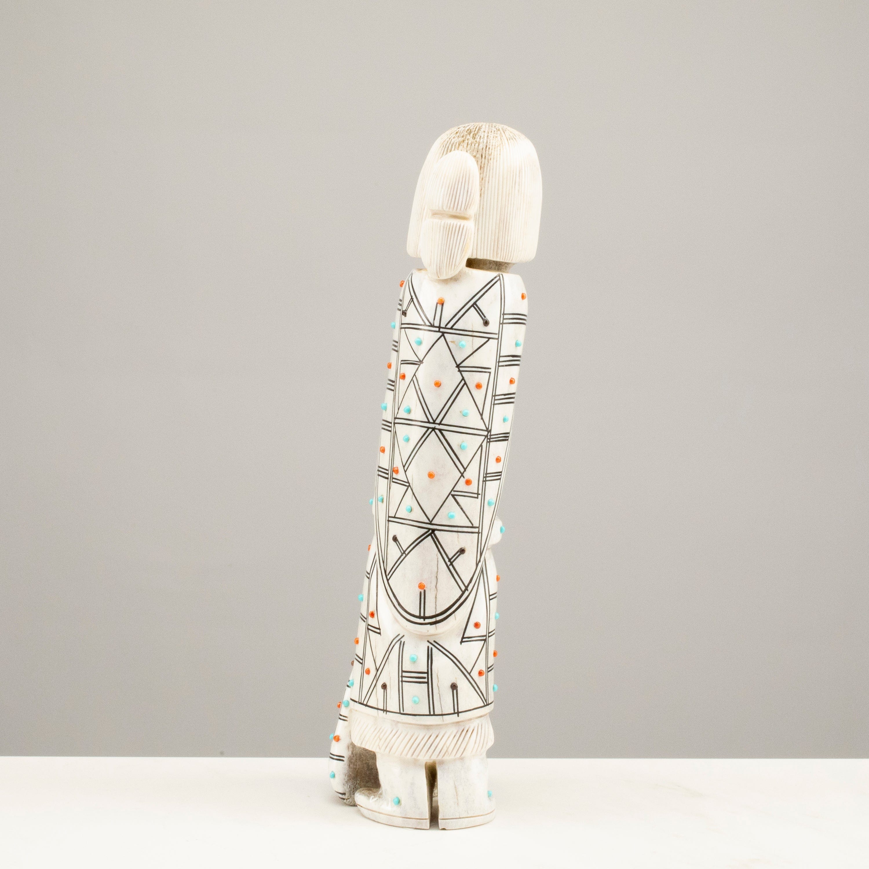 Kalifano Native American Fetish Carvings Claudia Peina Serpentine with Turquoise & Coral Handmade Zuni Maiden Fetish Carving NAC2980.002